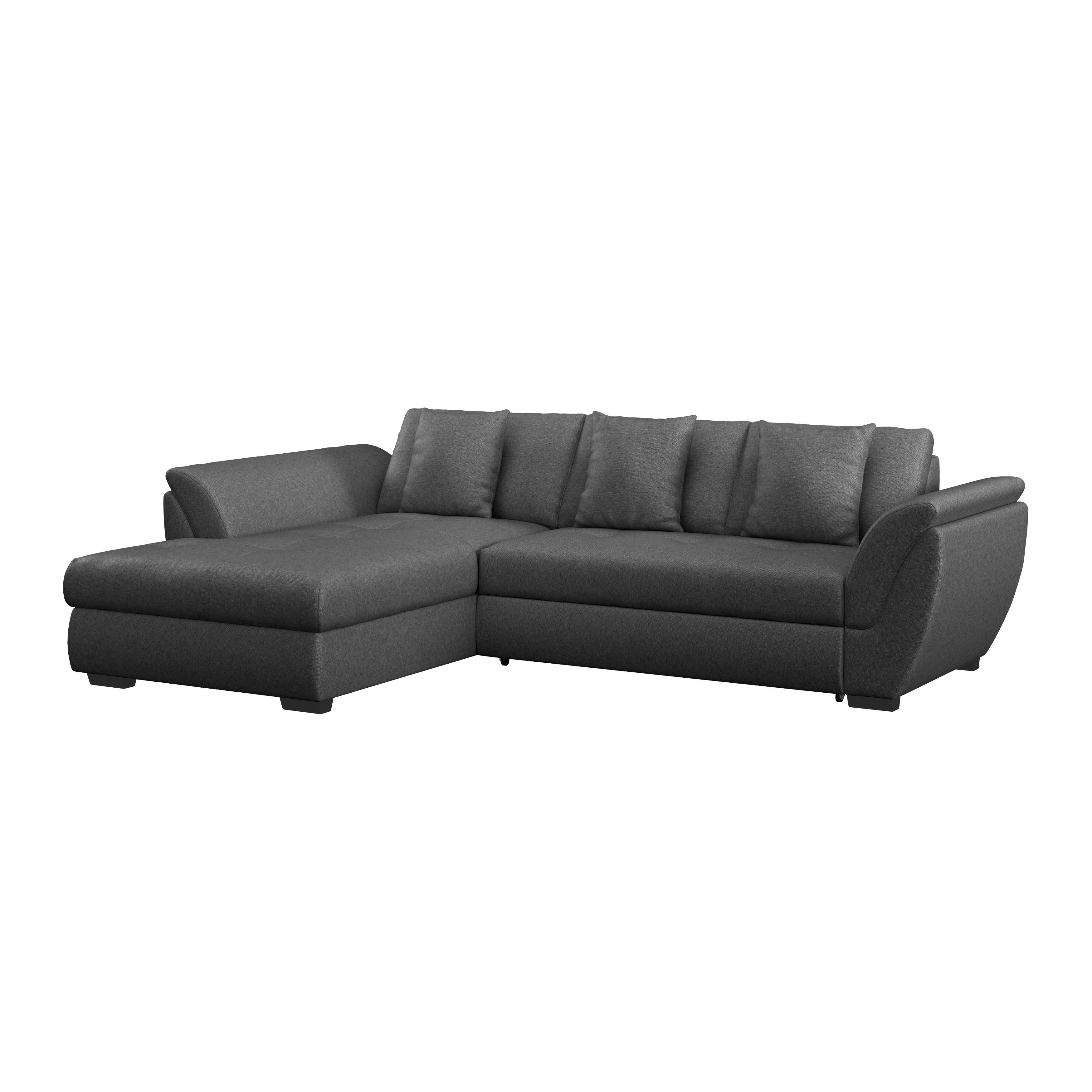 Ecksofa mit Schlaffunktion und Bettkasten Berisso Webstoff - Anthrazit/Schwarz, Design, Textil (187/278cm) - Ondega