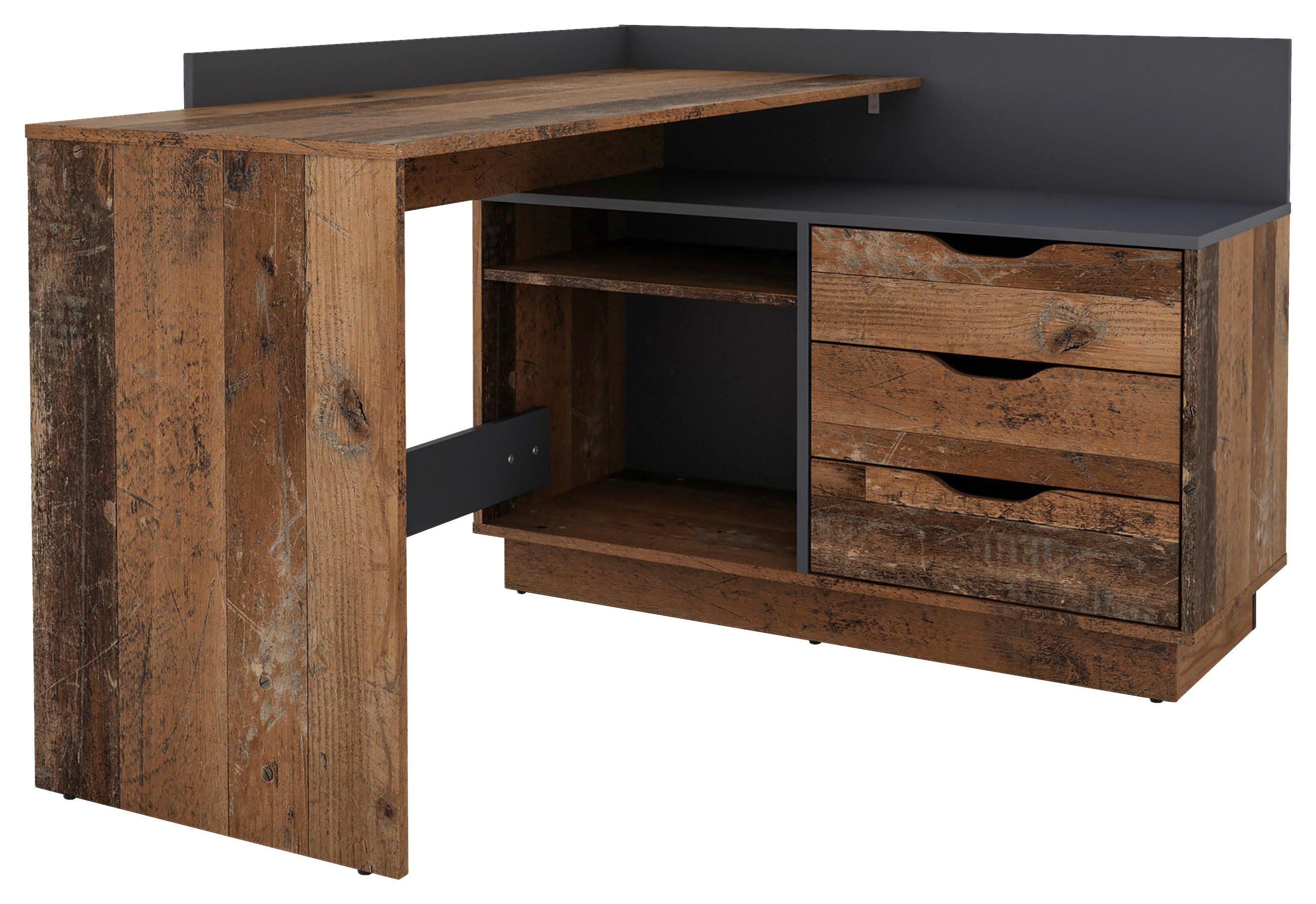 Eckschreibtisch mit Stauraum LxBxH: 129x105x83,5 cm Belfast - Alteiche/Anthrazit, KONVENTIONELL, Holzwerkstoff (129/105/83,5cm) - MID.YOU