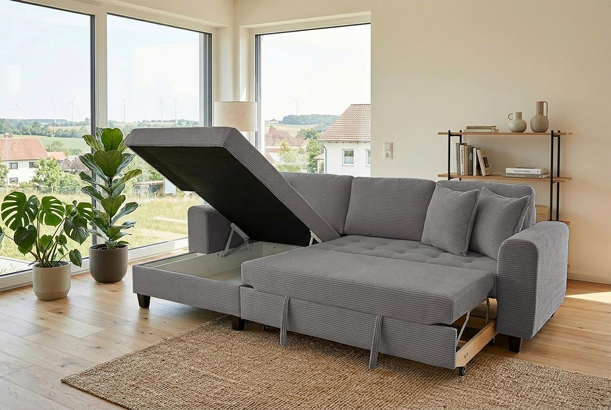 Ecksofa Moritz Grau S: ca. 155x265 cm - Grau, Trend, Textil (155/265cm)