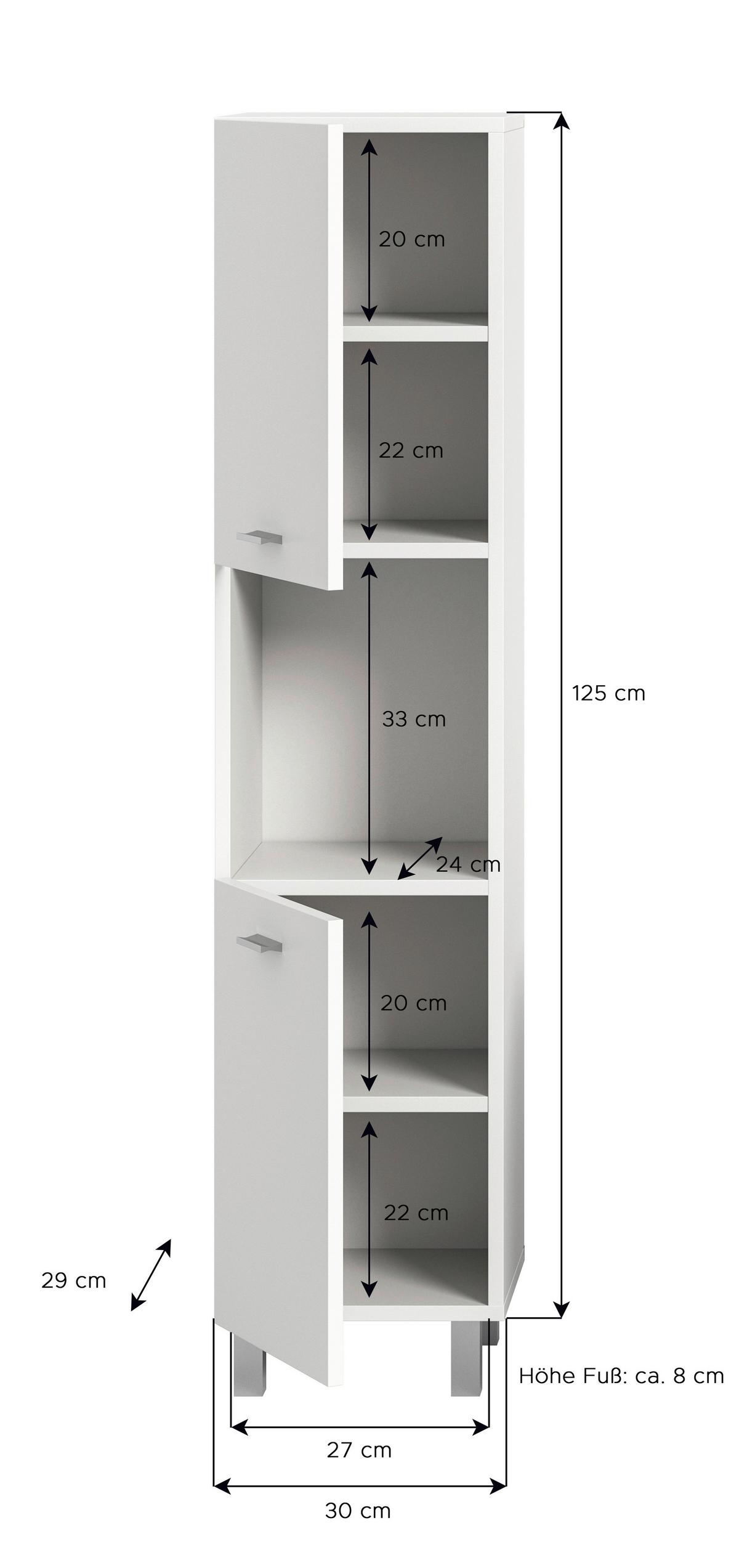 Midischrank Boston Weiß B: 30 Cm - Silberfarben/Weiß, MODERN, Holzwerkstoff (30/125/29cm) - MID.YOU