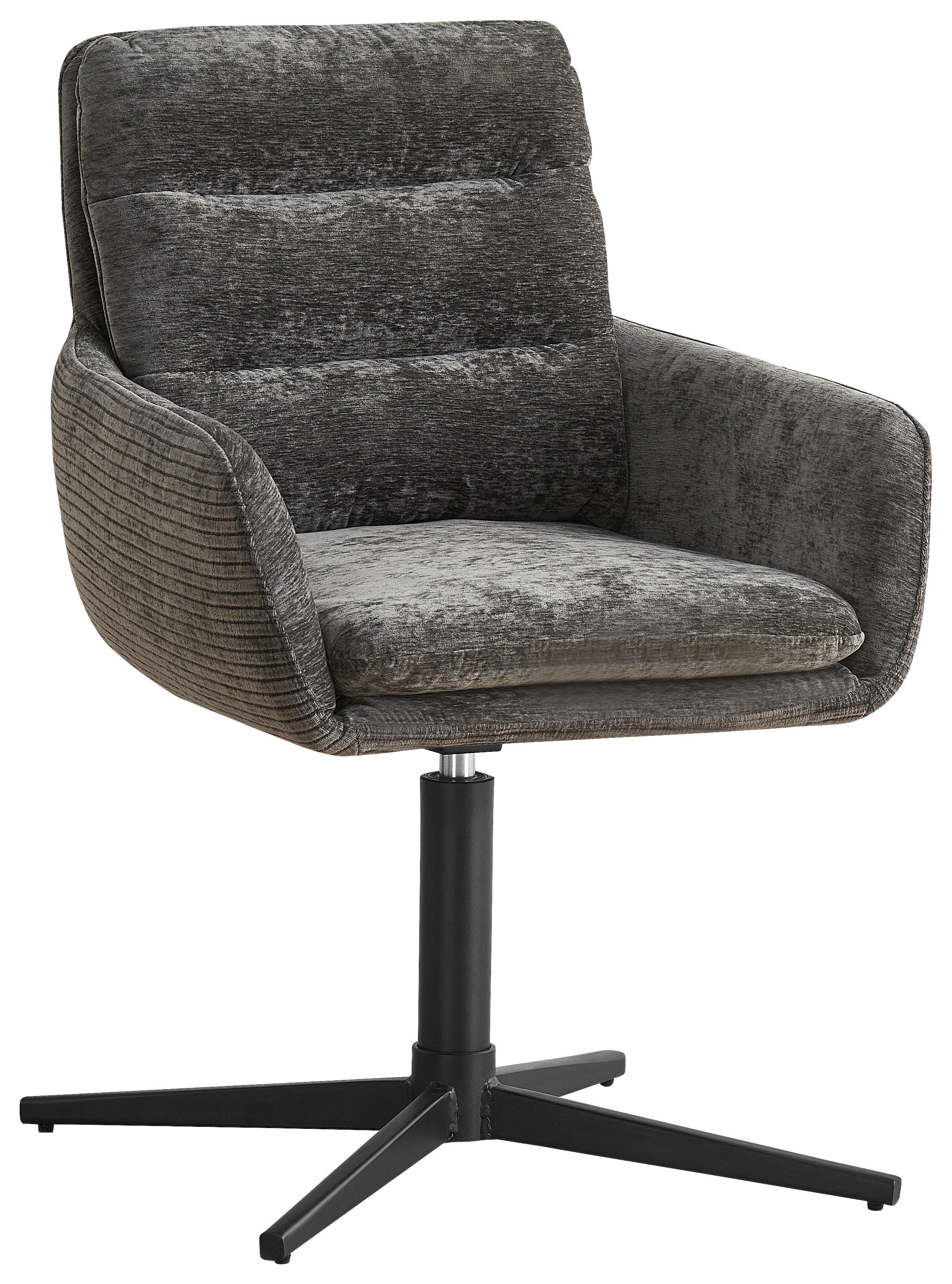 Židle s područkami Finja, tmavě šedá - černá/tmavě šedá, Moderní, kov/textil (59/88/62cm) - Premium Living