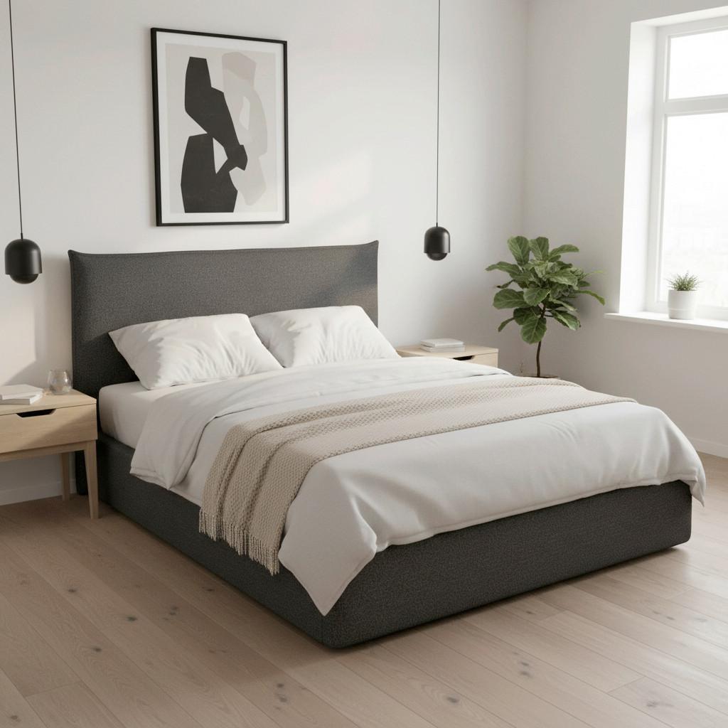 Čalúnená posteľ ALBA 180x200 cm, tmavosivá - čierna/prírodná farba, Modern, drevo/textil (180/200cm) - Bessagi Home