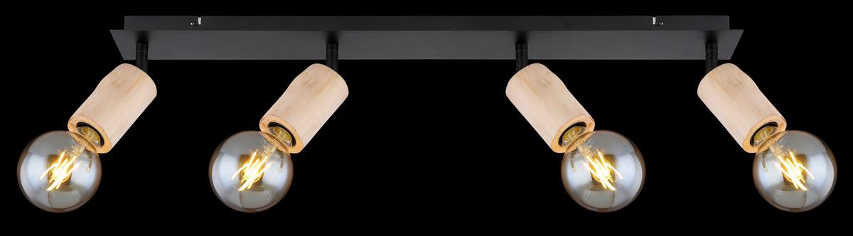 Strahler 54032-4 4-flammig Verstellbar L: 80 Cm - Schwarz/Naturfarben, Basics, Holz/Metall (80/10/18cm) - Globo