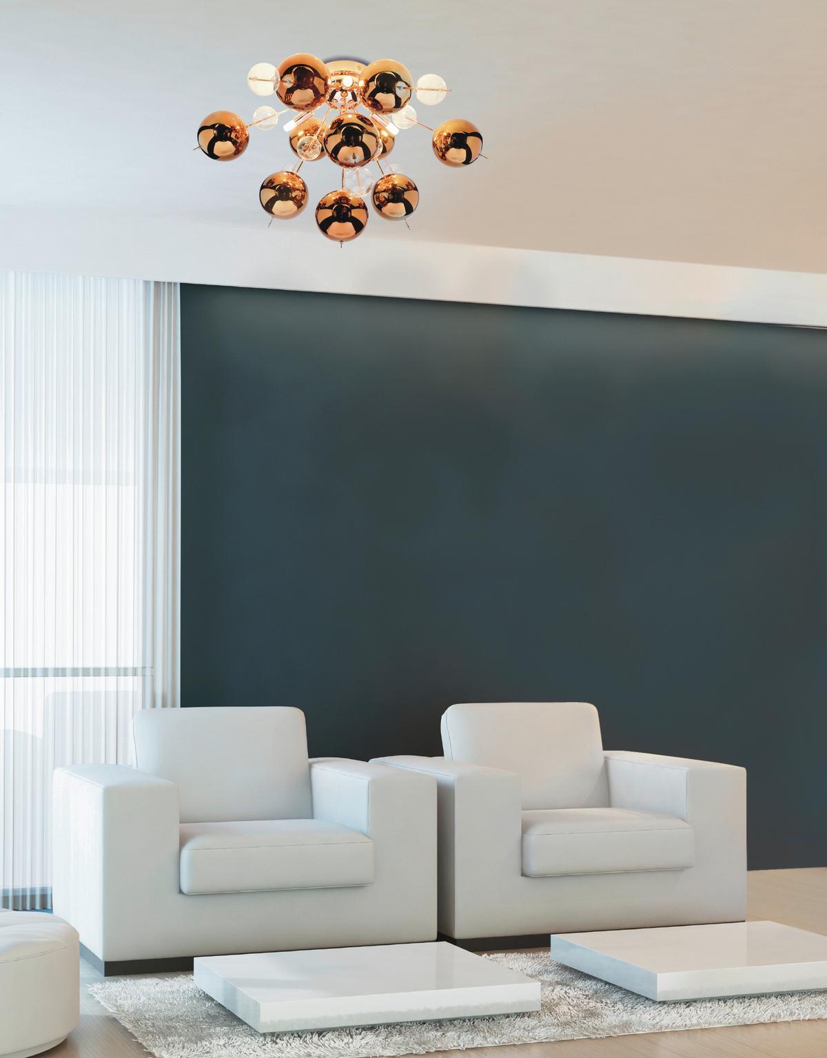 Deckenleuchte Explosion Ø 57 cm 6-Flammig mit Glaskugeln - Klar/Kupferfarben, Trend, Glas/Metall (57/38cm) - Näve