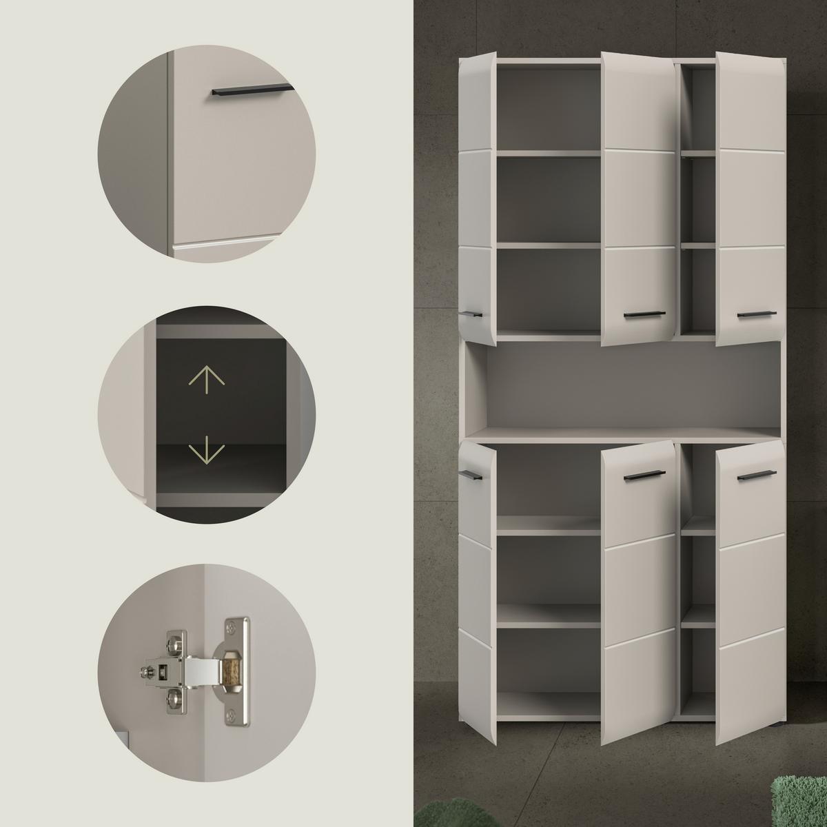 Hochschrank Ice Kaschmir B: 90cm - Kaschmir/Schwarz, Trend, Holzwerkstoff (90/185/30cm) - MID.YOU