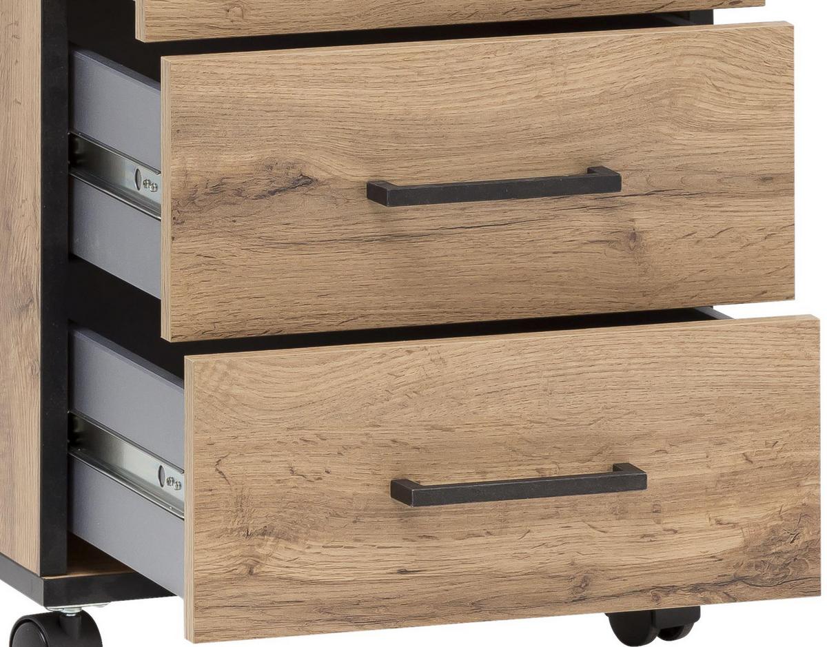 Rollcontainer Eiche Dekor Serie 2000 BxHxT 40,1x57x50 cm - Eichefarben, KONVENTIONELL, Holzwerkstoff/Kunststoff (40,1/57/50cm) - MID.YOU