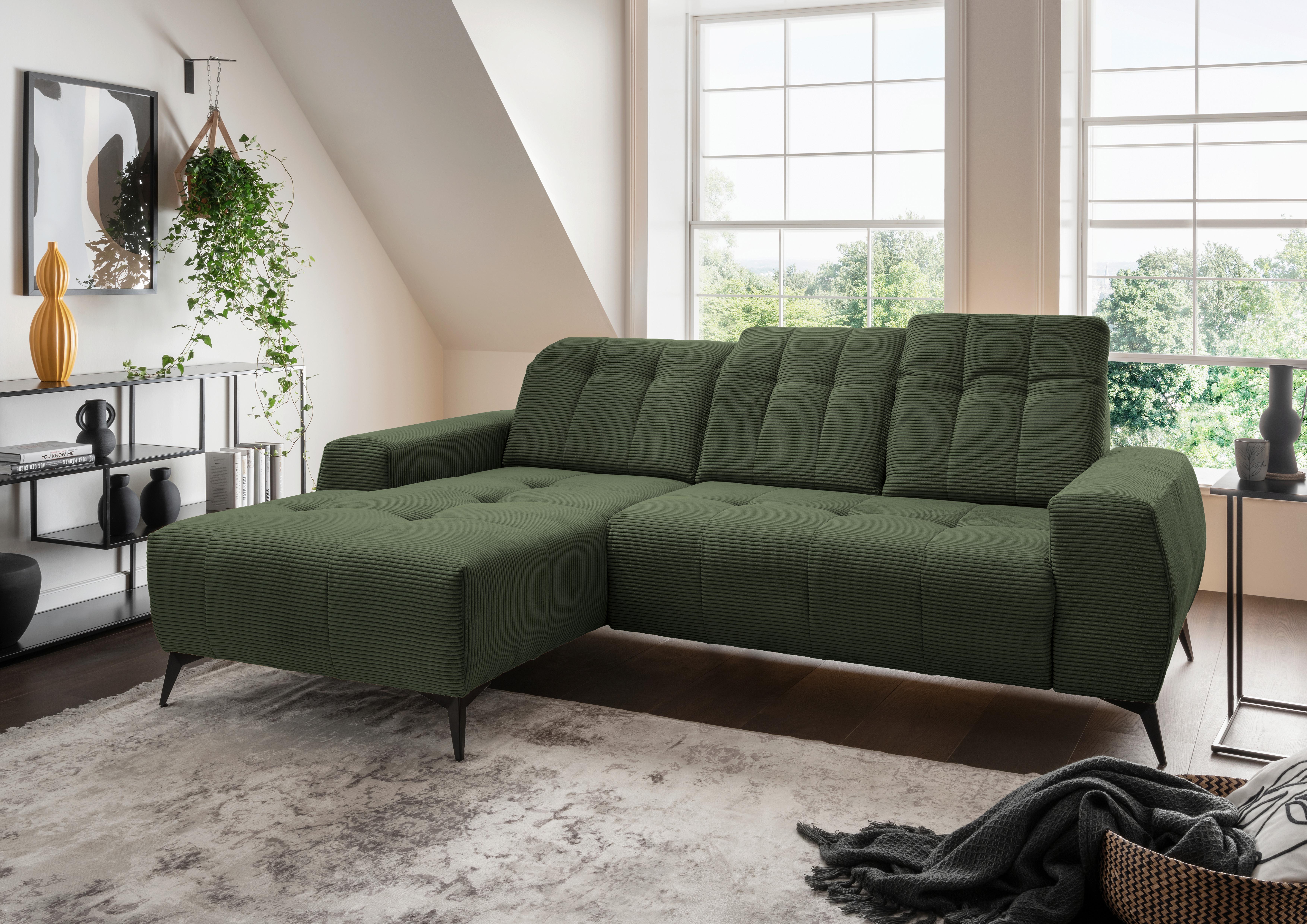 Ecksofa mit USB Anschluss Sano, Dunkelgrün,s: 180x258 cm - Dunkelgrün/Schwarz, MODERN, Textil (180/258cm) - Livetastic
