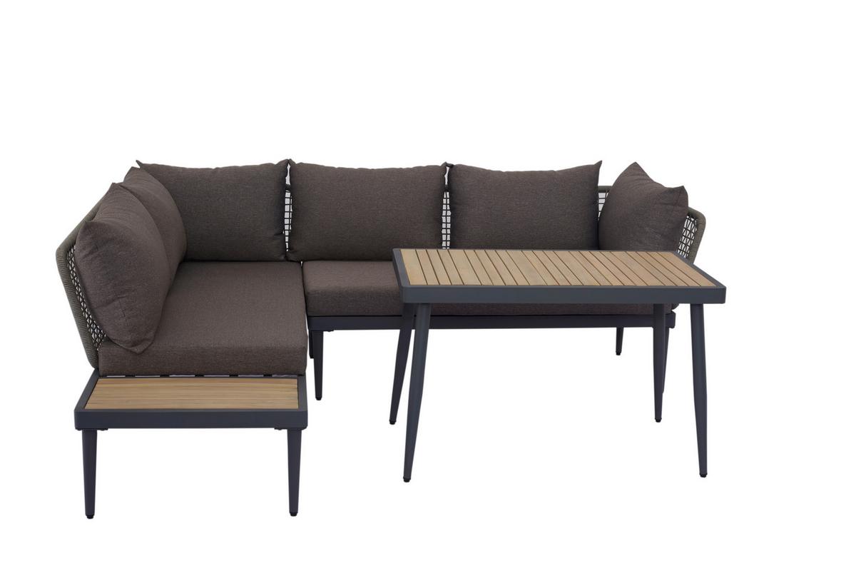 Loungegarnitur 3-Tlg Korsika Holz/Metall/Textil mit Kissen - Anthrazit/Grau, MODERN, Holz/Textil - Beldano