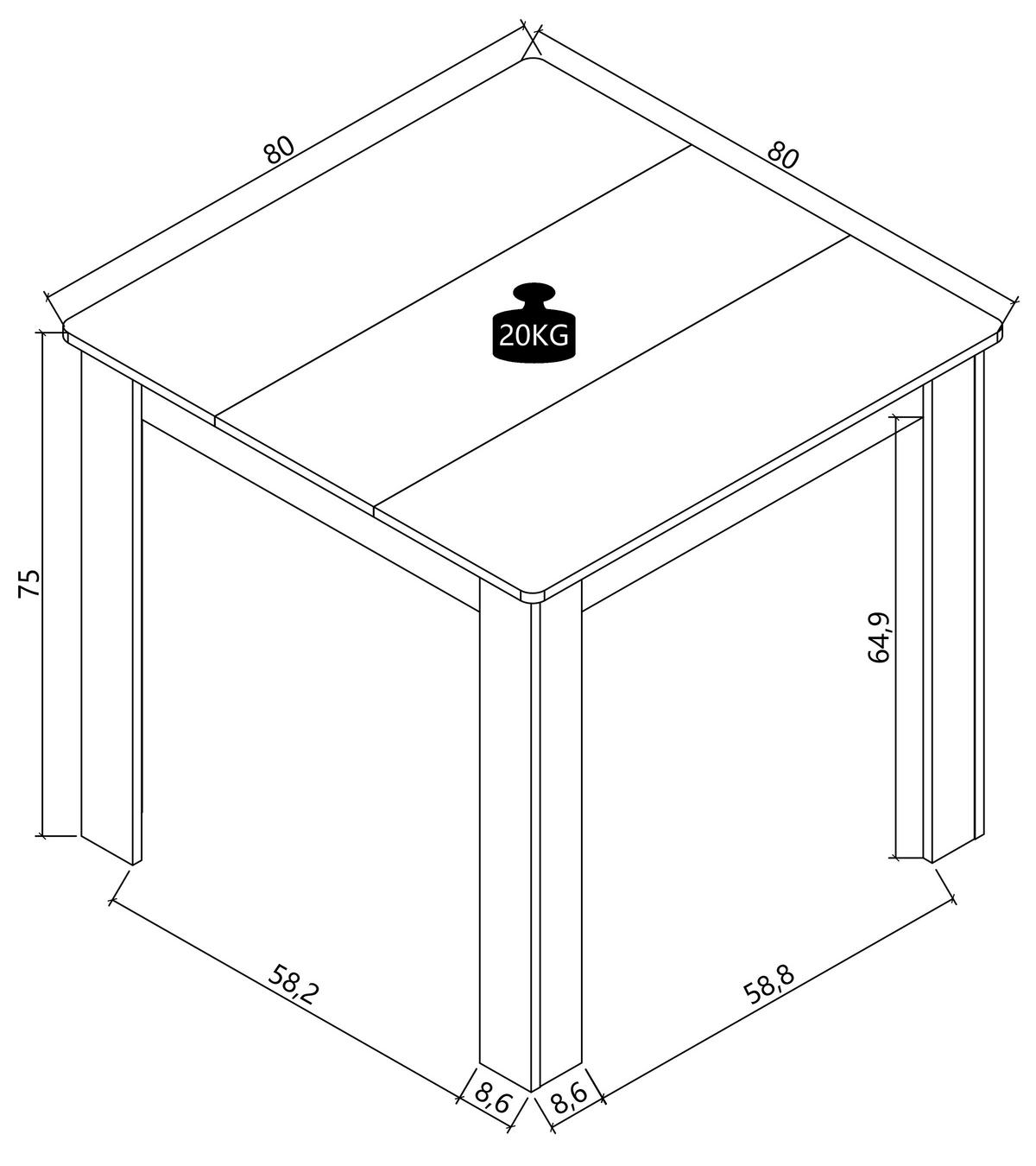 Esstisch Disalo Anthrazit/Weiß L: 80cm - Anthrazit/Weiß, MODERN, Holzwerkstoff (80/80/75cm) - MID.YOU