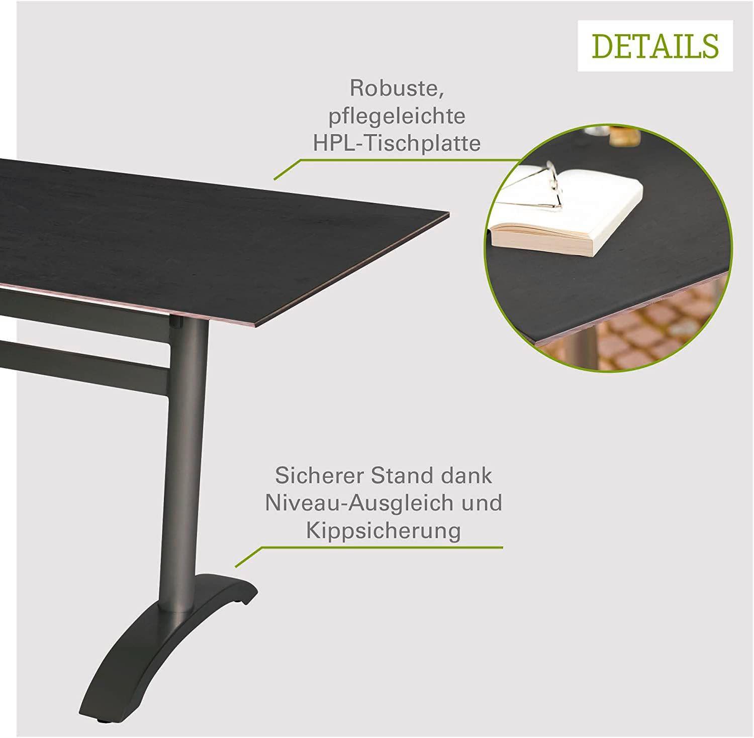 Tisch mit Beinkonstruktion aus Aluminium und Kippsicherung