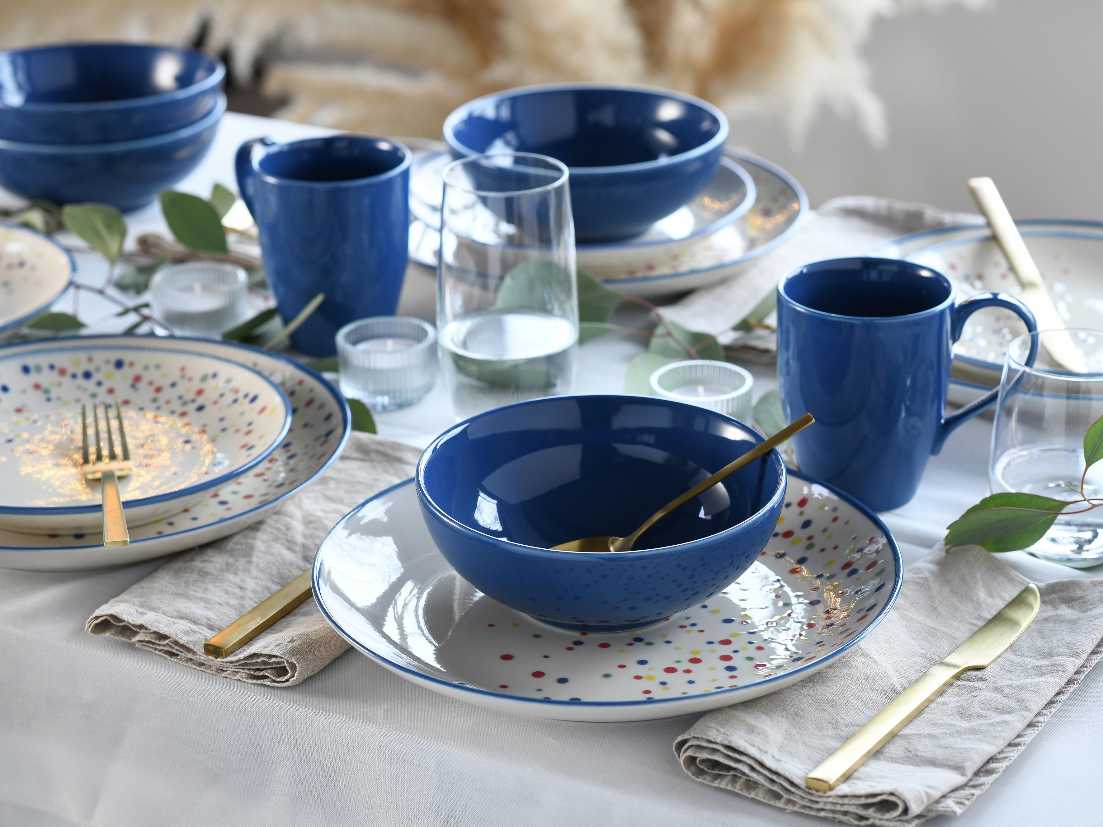 Kombiservice Joy Blau-bunt Blau, Creme 16--Teilig - Blau/Creme, Basics, Keramik - Creatable