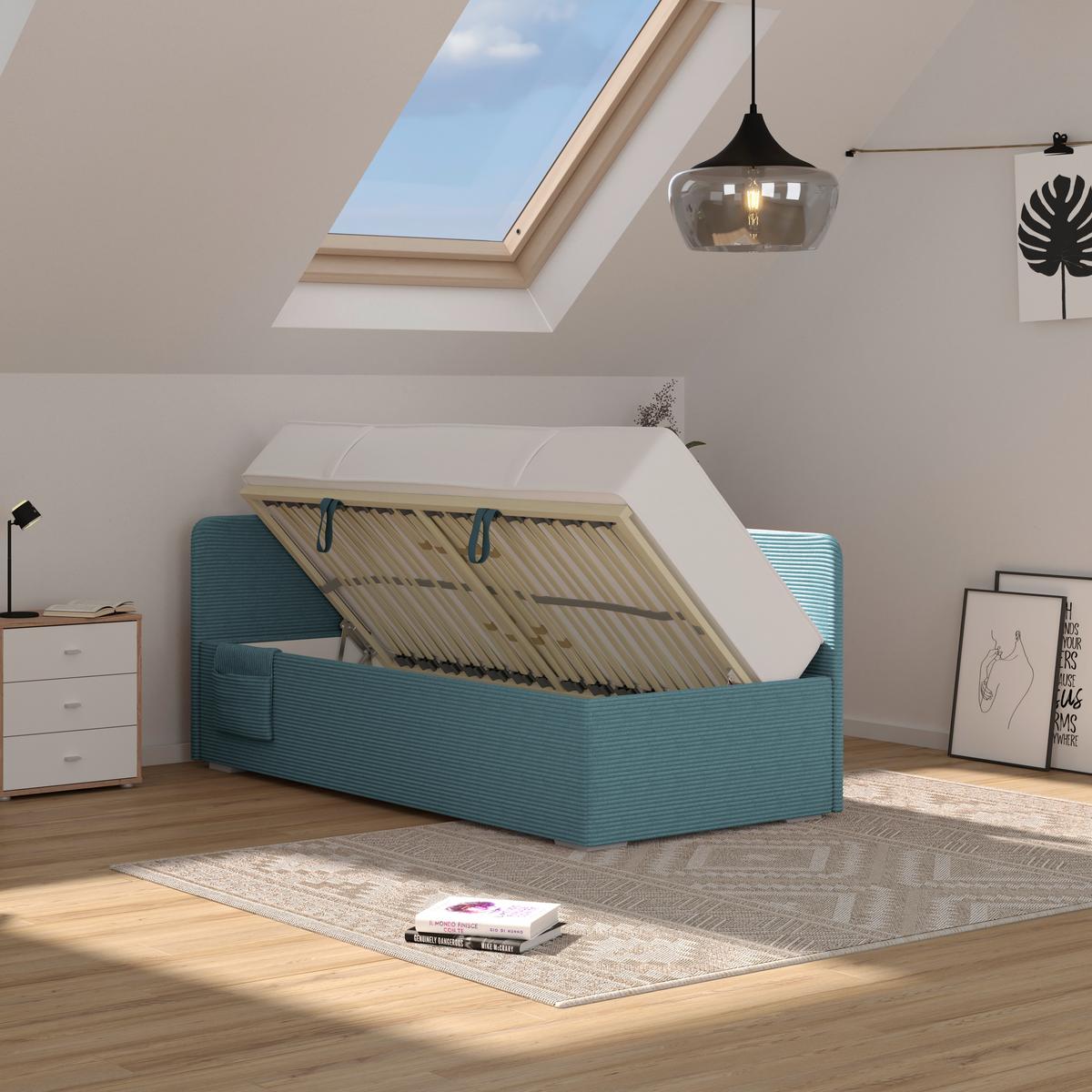 Kárpitozott Ágy Remi 90/200cm - kék/ezüstszínű, Modern, textil/fa (90/200cm)