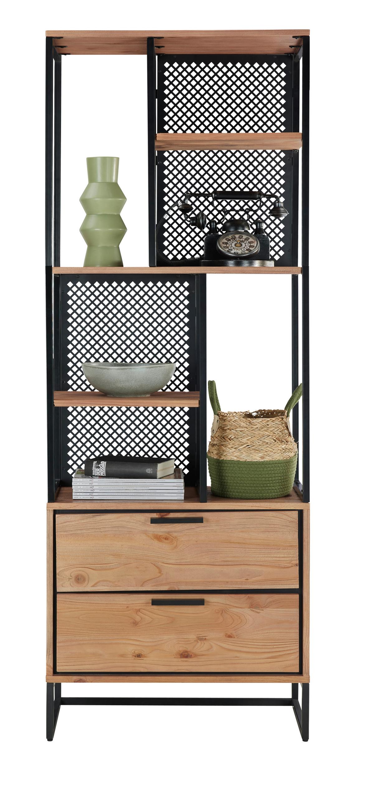 STOJACÍ REGÁL RUSTY - přírodní barvy/antracitová, Moderní, kov/dřevo (70/188/35cm) - Zandiara