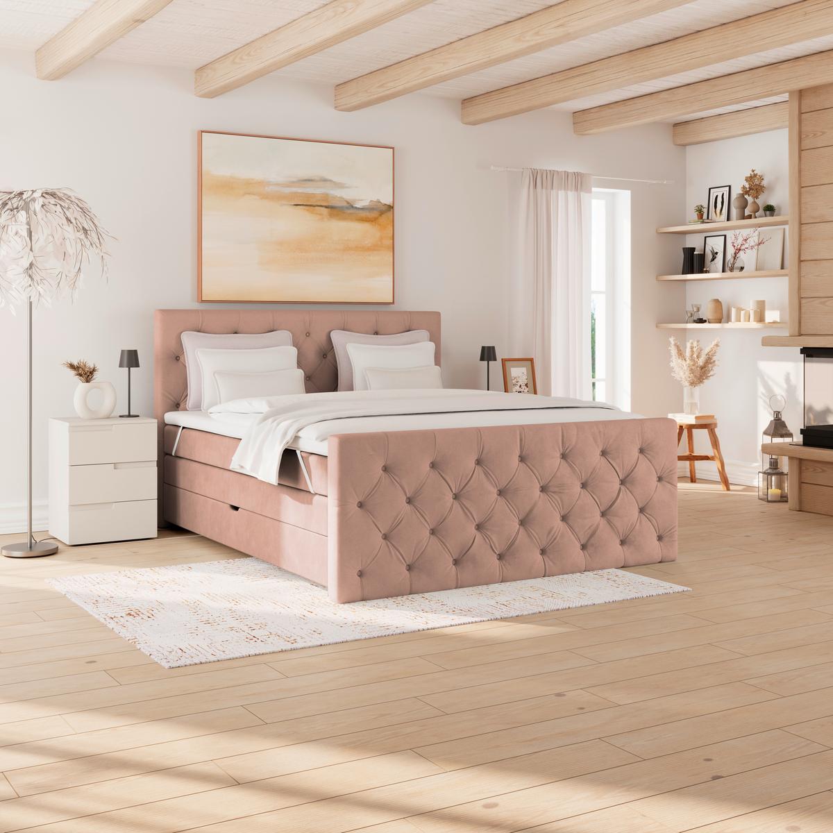 Boxspringbett Elio Altrosa 160x200 cm H3 - Beige/Schwarz, ROMANTIK / LANDHAUS, Textil (160/200cm) - James Wood