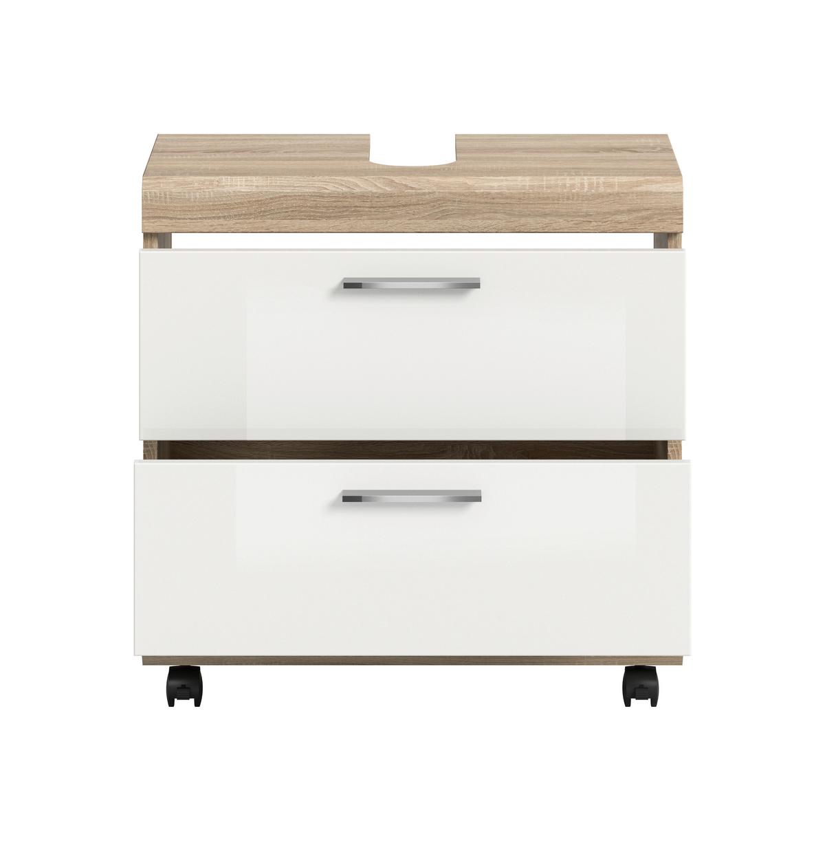 WASCHBECKENUNTERSCHRANK Eiche Dekor/Weiß B: 60cm - Weiß Hochglanz/Schwarz, Trend, Holzwerkstoff (60/60/34cm) - MID.YOU