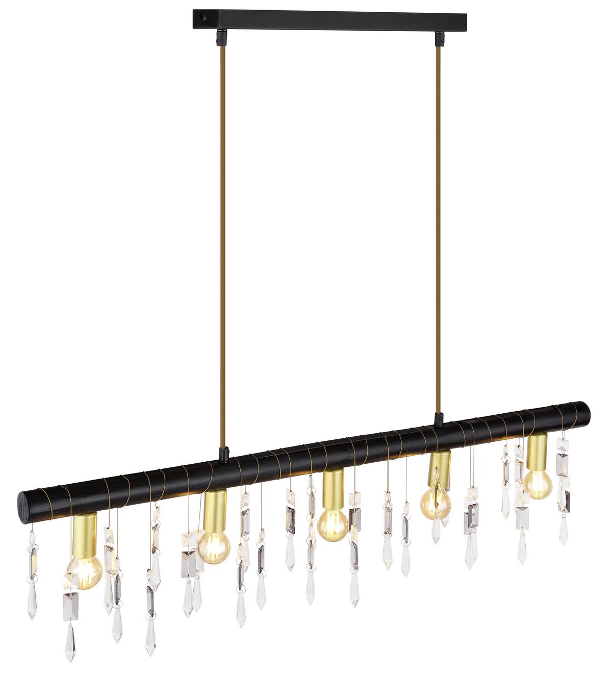 Hängeleuchte H:120 Cm 5-Flammig - Schwarz, KONVENTIONELL, Glas/Holz (90/6/120cm) - Globo