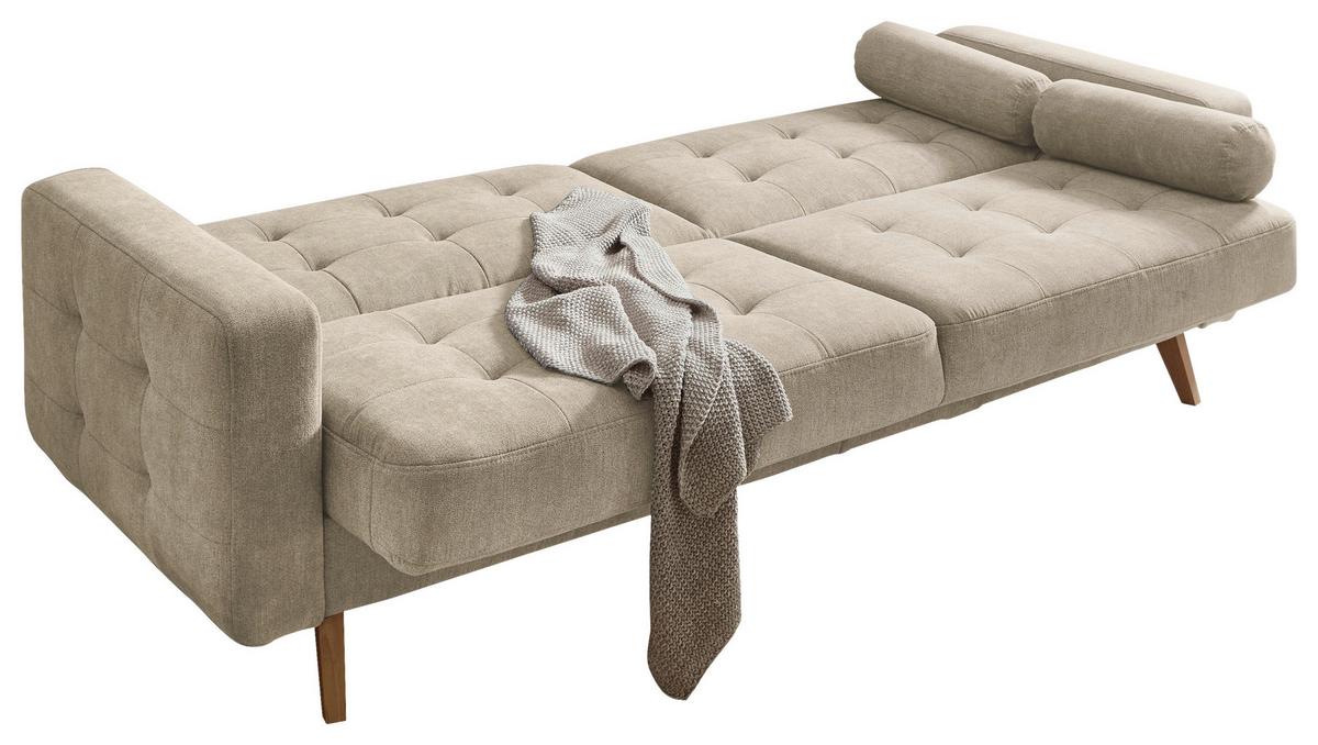 Schlafsofa Mit Bettkasten Und Kissen Fjord, Webstoff - Sandfarben/Eichefarben, MODERN, Holzwerkstoff/Textil (222/86/90cm) - MID.YOU