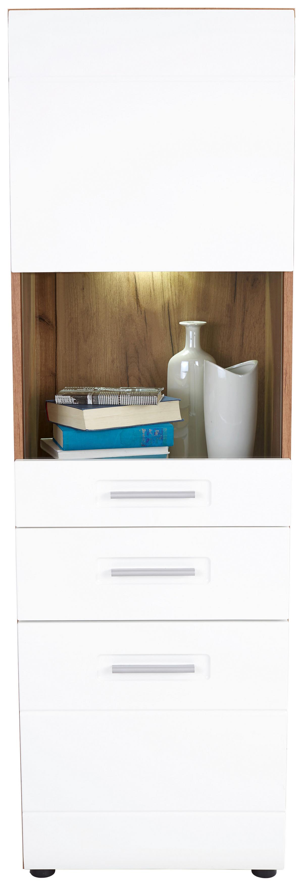 Vitrin Avensis New - tölgyfa színű/fehér, Konventionell, faalapú anyag/Üveg (50/160/37,1cm) - Luca Bessoni