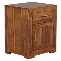Noční stolek z masivního dřeva Mumbai - barvy sheesham/barvy chromu, Konvenční, kov/dřevo (50/60/40cm) - MID.YOU