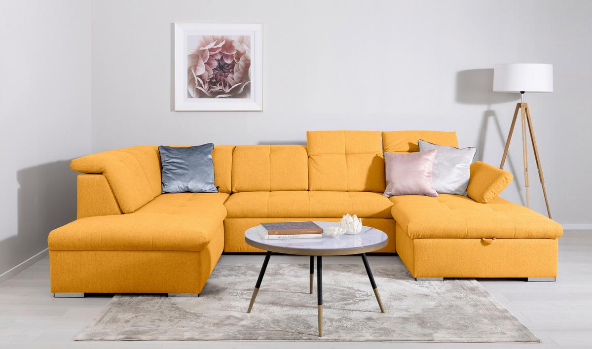 Wohnlandschaft Ramzes Gelb U: 215x328x173 cm - Beige/Gelb, Design, Textil (215/328/173cm) - MID.YOU