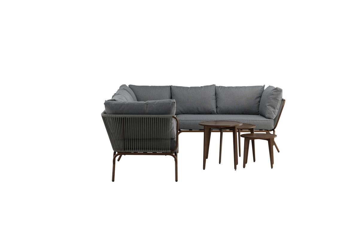 Loungegarnitur 4-Tlg Roxo Metall/Textil mit Kissen - Braun/Grau, KONVENTIONELL, Textil/Metall - Gardenson