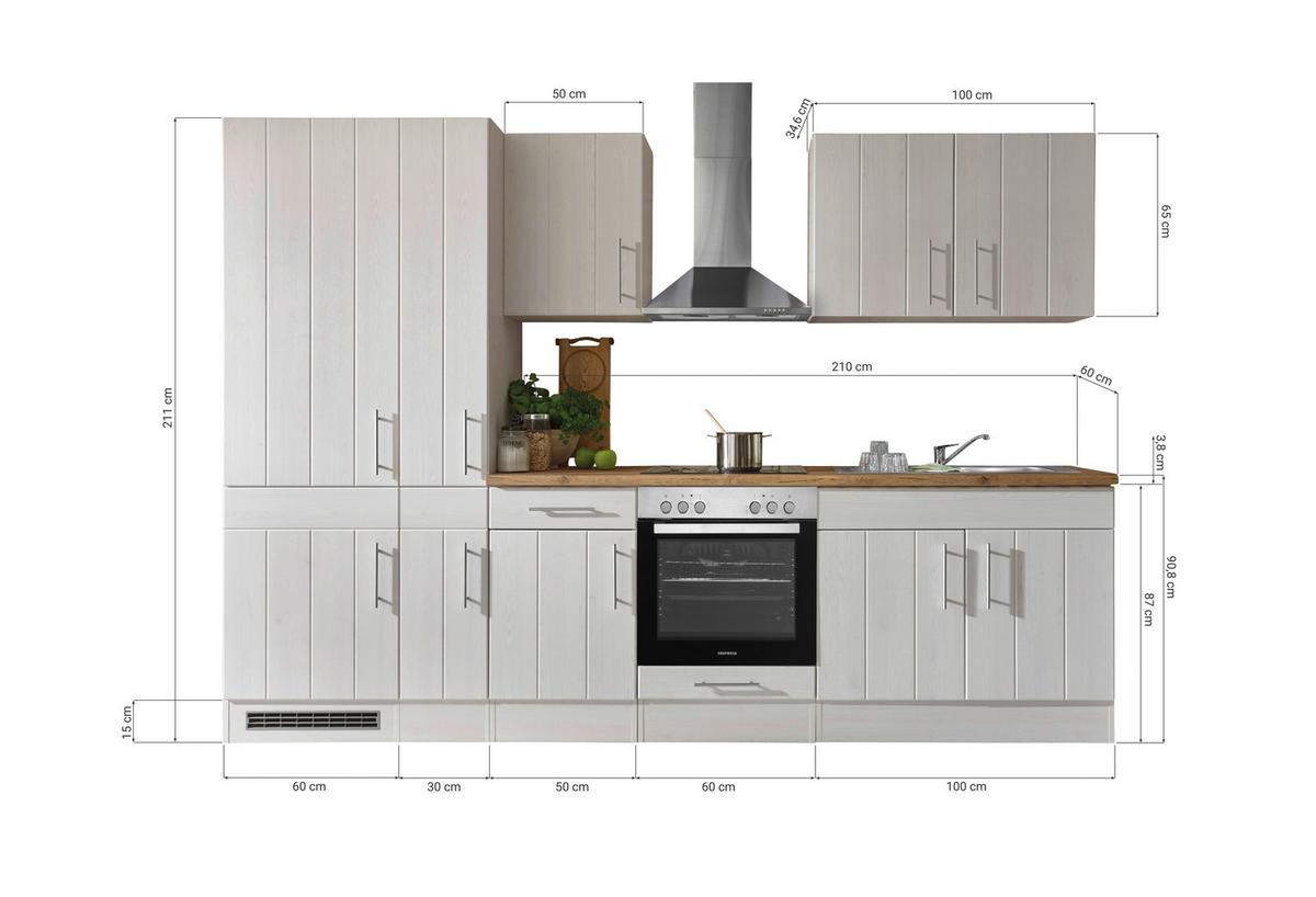 Küchenleerblock Anton Landhaus - Wildeiche/Lärchefarben, Basics, Holzwerkstoff (300cm) - Respekta