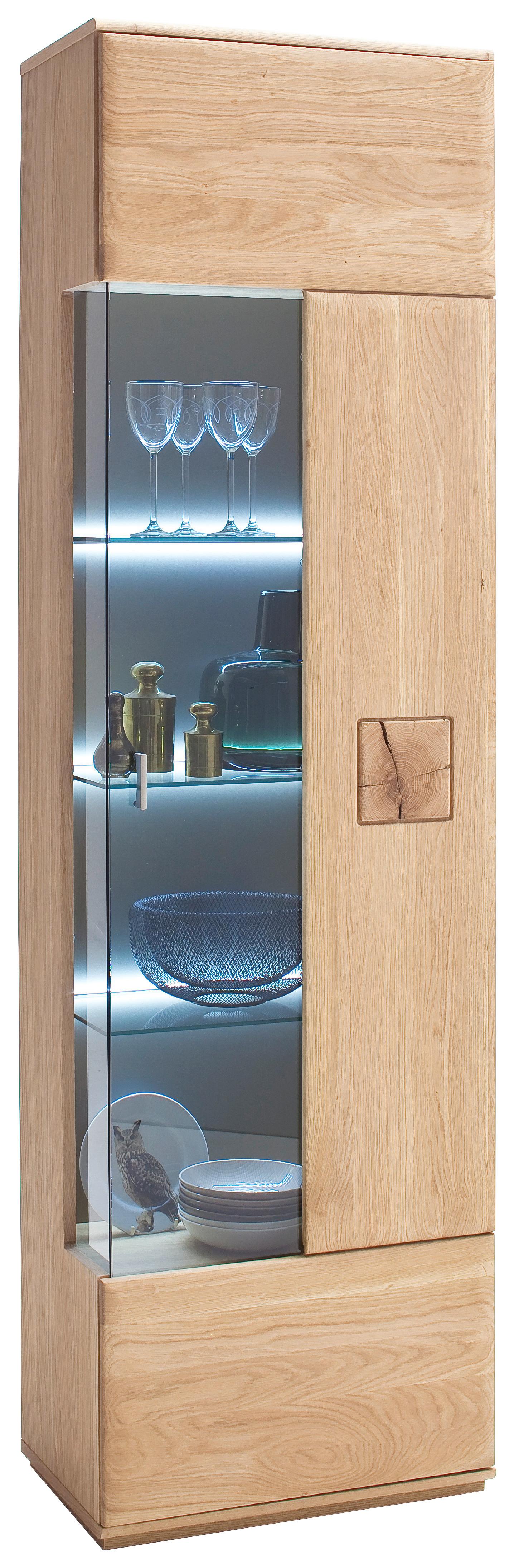 Vitrine Bologna B: 60 Cm Teilmassiv Eichefarben - Eichefarben, Design, Glas/Holz (60/208/38cm) - Livetastic