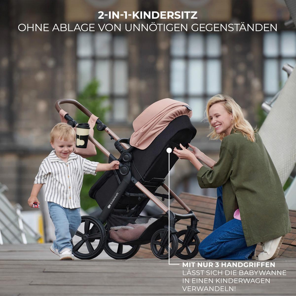 Kinderwagenset schwarz/gold 7tlg. - Goldfarben/Schwarz, Basics, Textil/Metall (86,5/60/106cm) - Kinderkraft