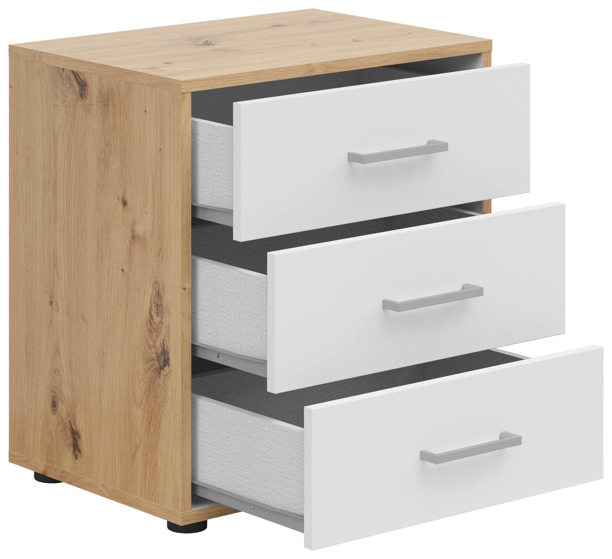 Nachtkästchen Smart 3 Eiche Artisan/Weiß H: 54 cm - Grauweiß/Schwarz, Basics, Holzwerkstoff (50/54/35cm)
