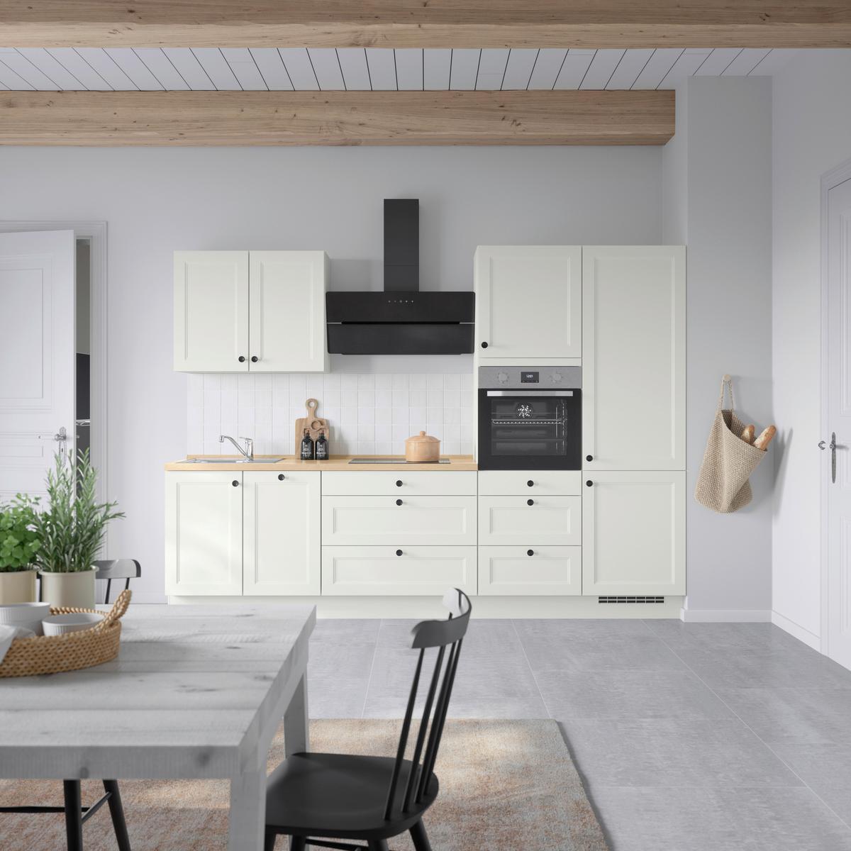 Kuchynská linka 300 cm, biela/dekor dub Sierra - čierna/biela, Modern, kov/kompozitné drevo (300cm) - Nobilia