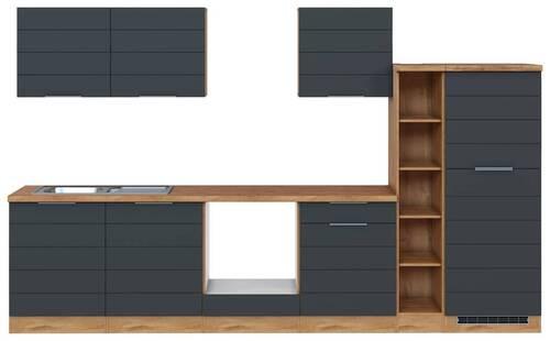 Küchenzeile Florenz ohne Geräte 330 cm Grau/Eichefarben - Eiche Wotan/Grau, Design, Holzwerkstoff (330cm) - Held