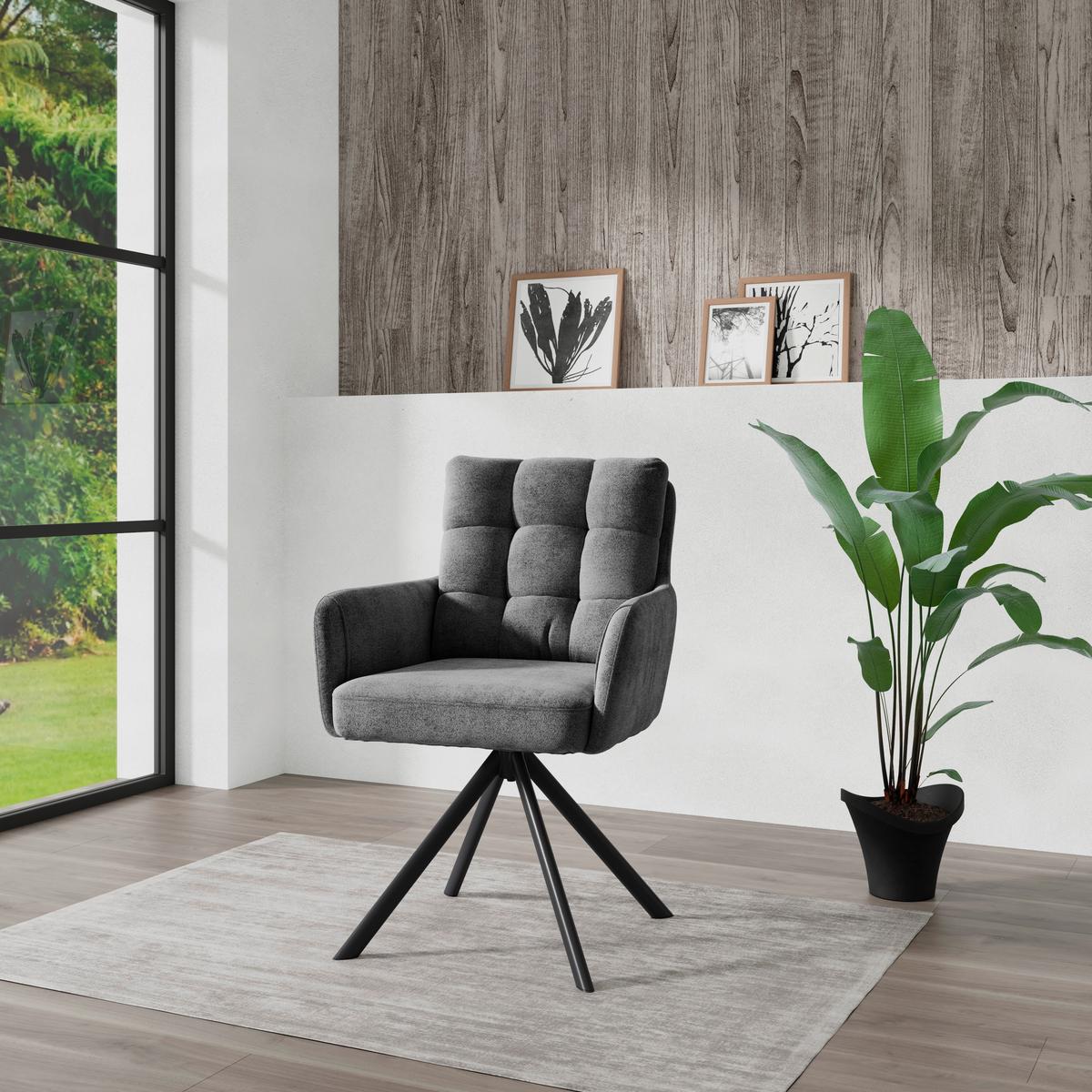 Armlehnstuhl Susan Dunkelgrau Schwarz/Sitzfläche 360°drehbar - Dunkelgrau/Schwarz, KONVENTIONELL, Holz/Textil (59/90/66cm)