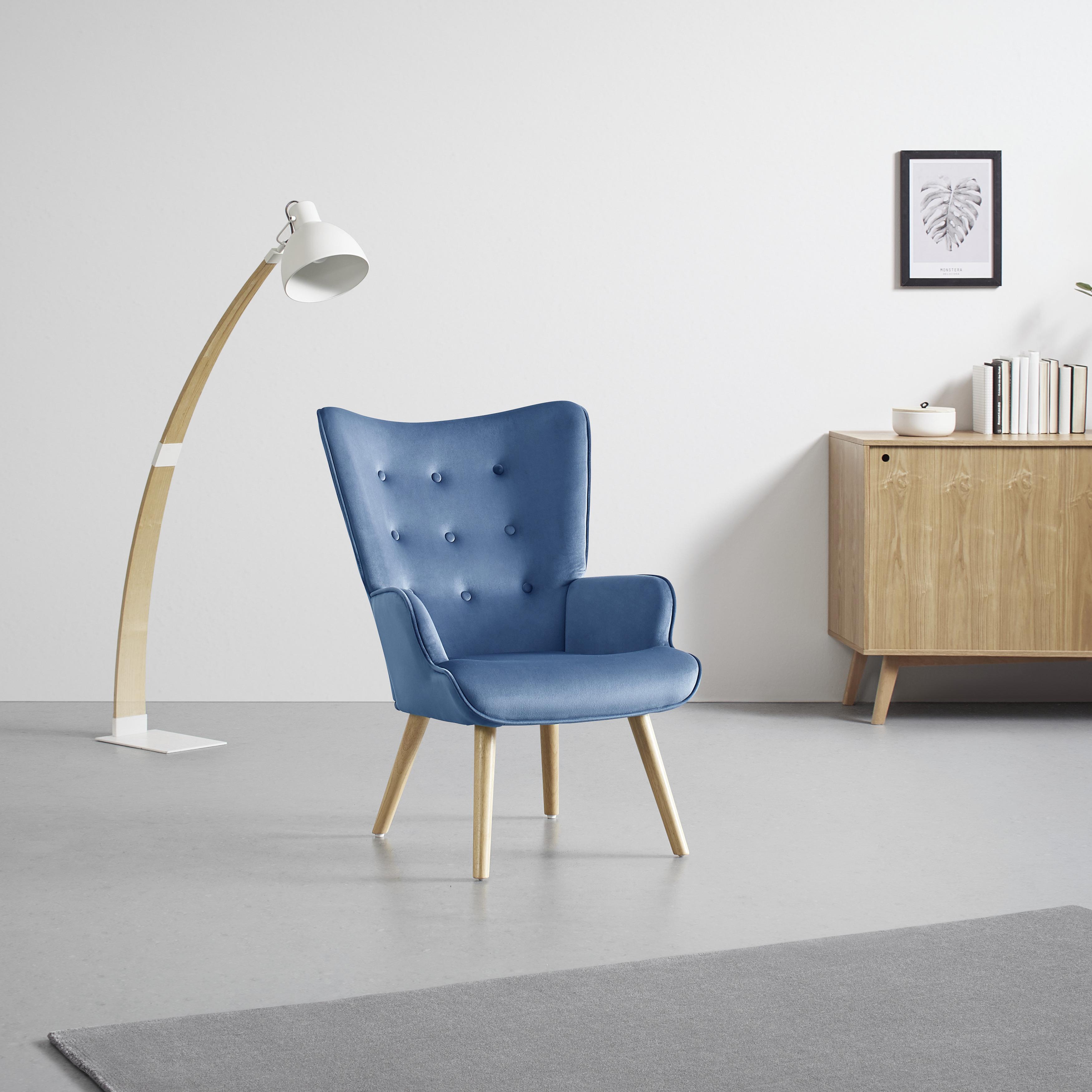 Křeslo Celina Modrá - modrá/přírodní barvy, Moderní, dřevo/textil (68/95/74.5cm) - Bessagi Home
