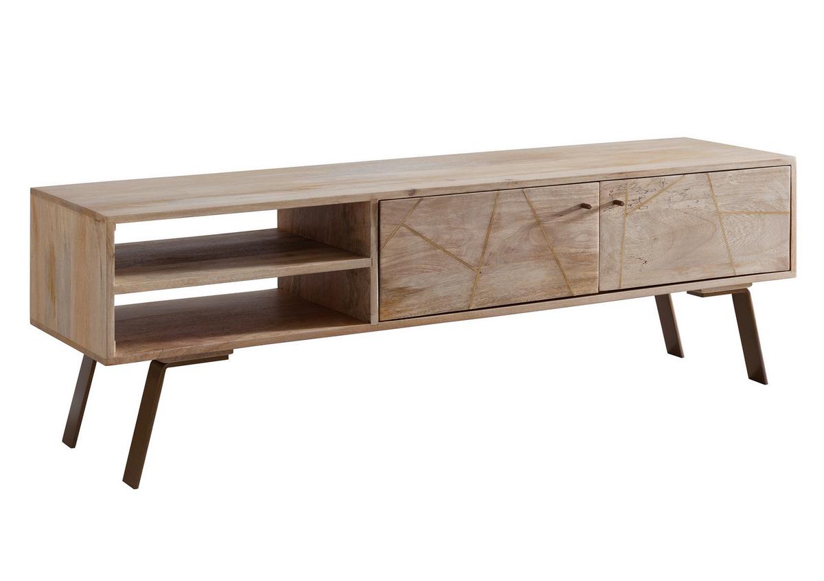 Nízka komoda pod TV Sikar š:145cm masív - hnedá/zlatá, Design, kov/drevo (145/47/35cm) - MID.YOU