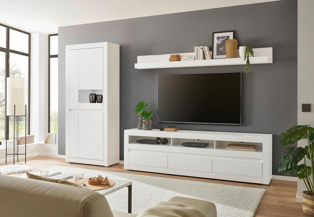 Wohnwand Chester Weiß/Eichefarben B: 312cm - Eichefarben/Silberfarben, Design, Glas/Holzwerkstoff (312/198/42cm) - MID.YOU