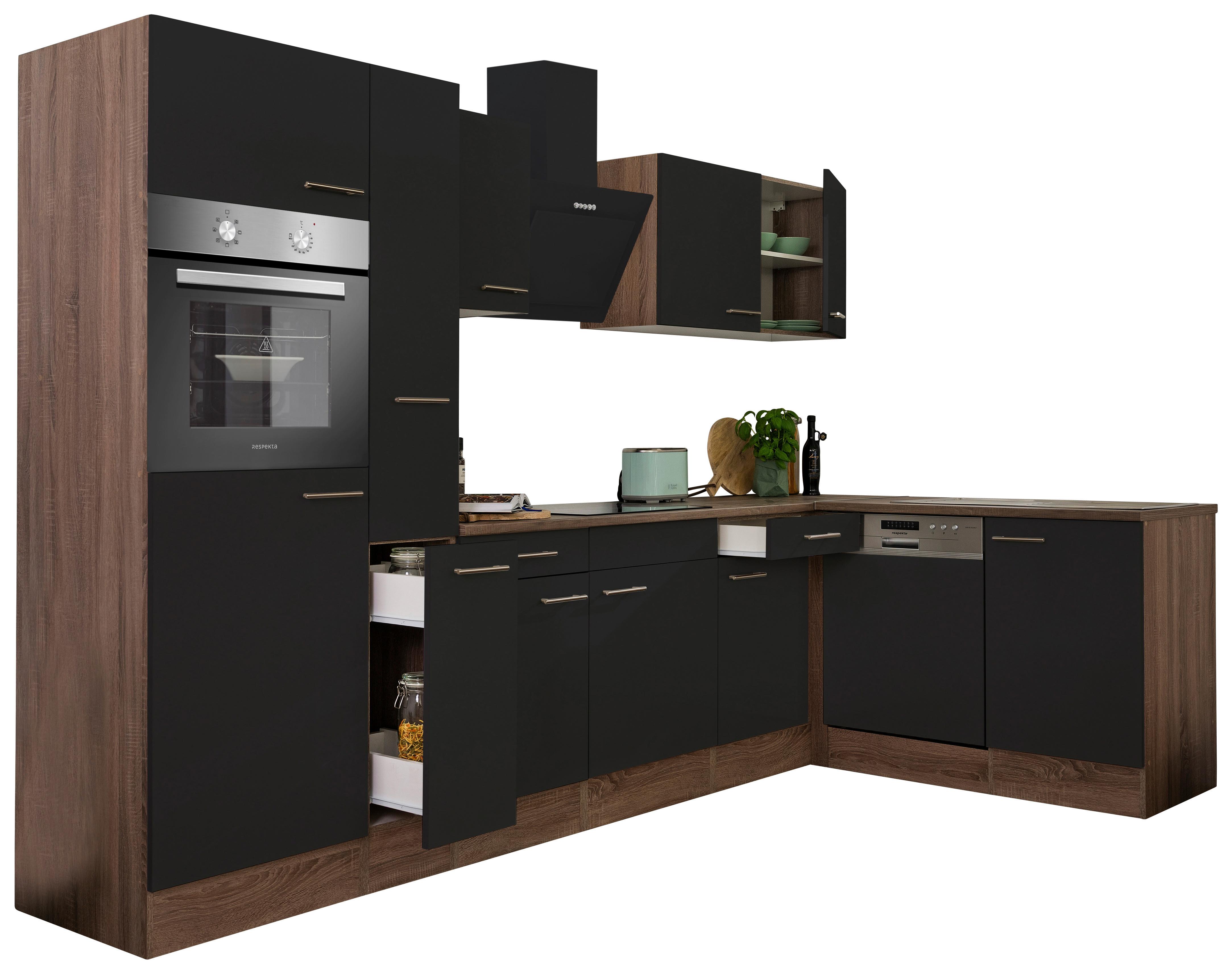 Eckküche Oliver L-Küchenblock 310 cm - Eichefarben/Schwarz, Basics, Holzwerkstoff (310/172cm) - Respekta