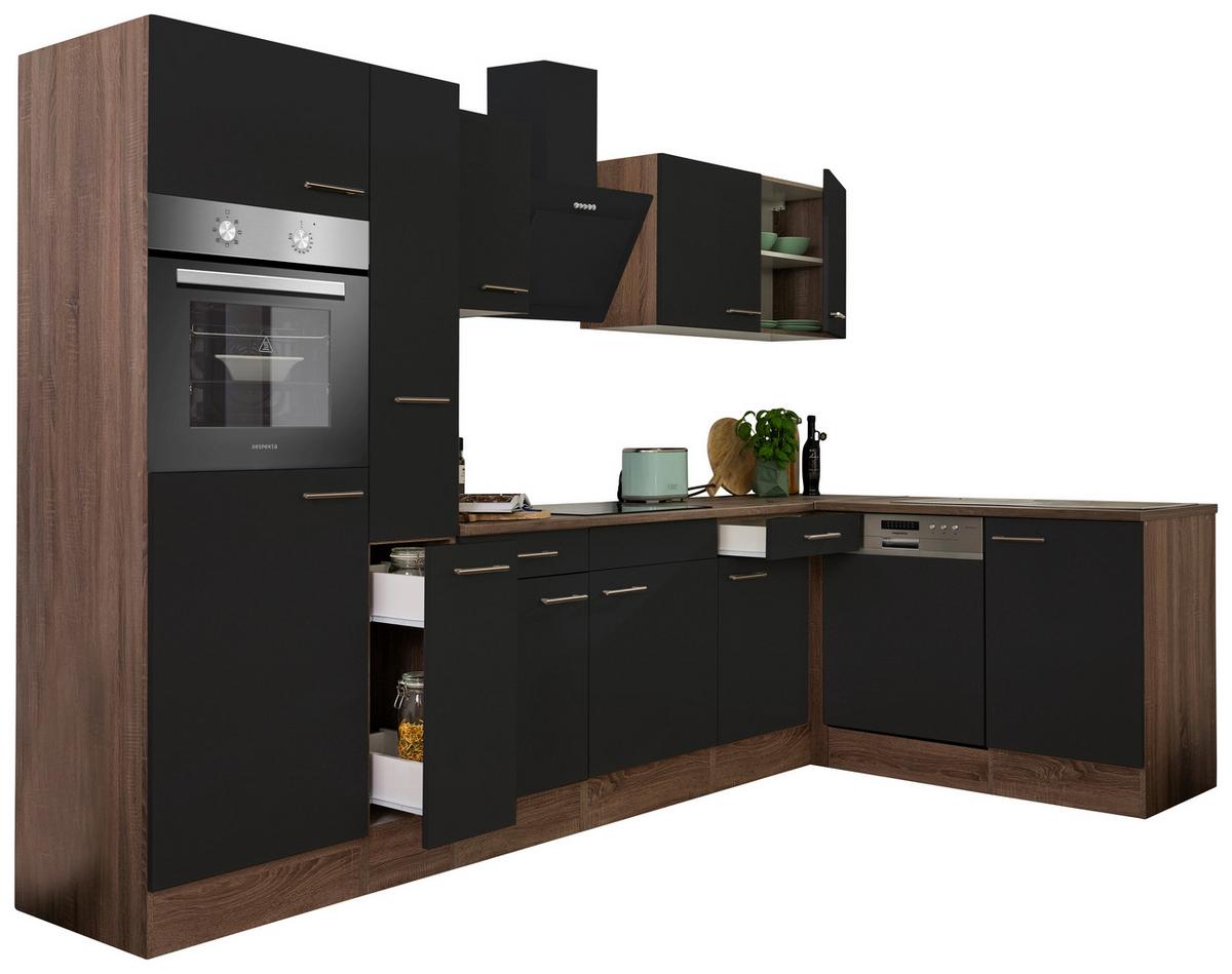 Eckküche Oliver L-Küchenblock 310 Cm - Eichefarben/Schwarz, Basics, Holzwerkstoff (310/172cm) - Respekta