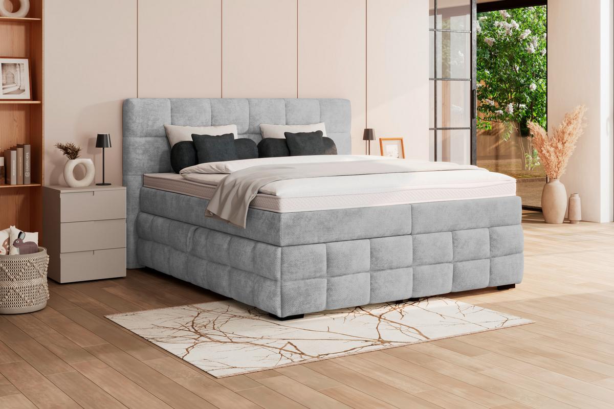 Čalouněná postel VEGA 180x200 cm, světle šedá - černá/světle šedá, Trend, dřevo/textil (180/200cm)