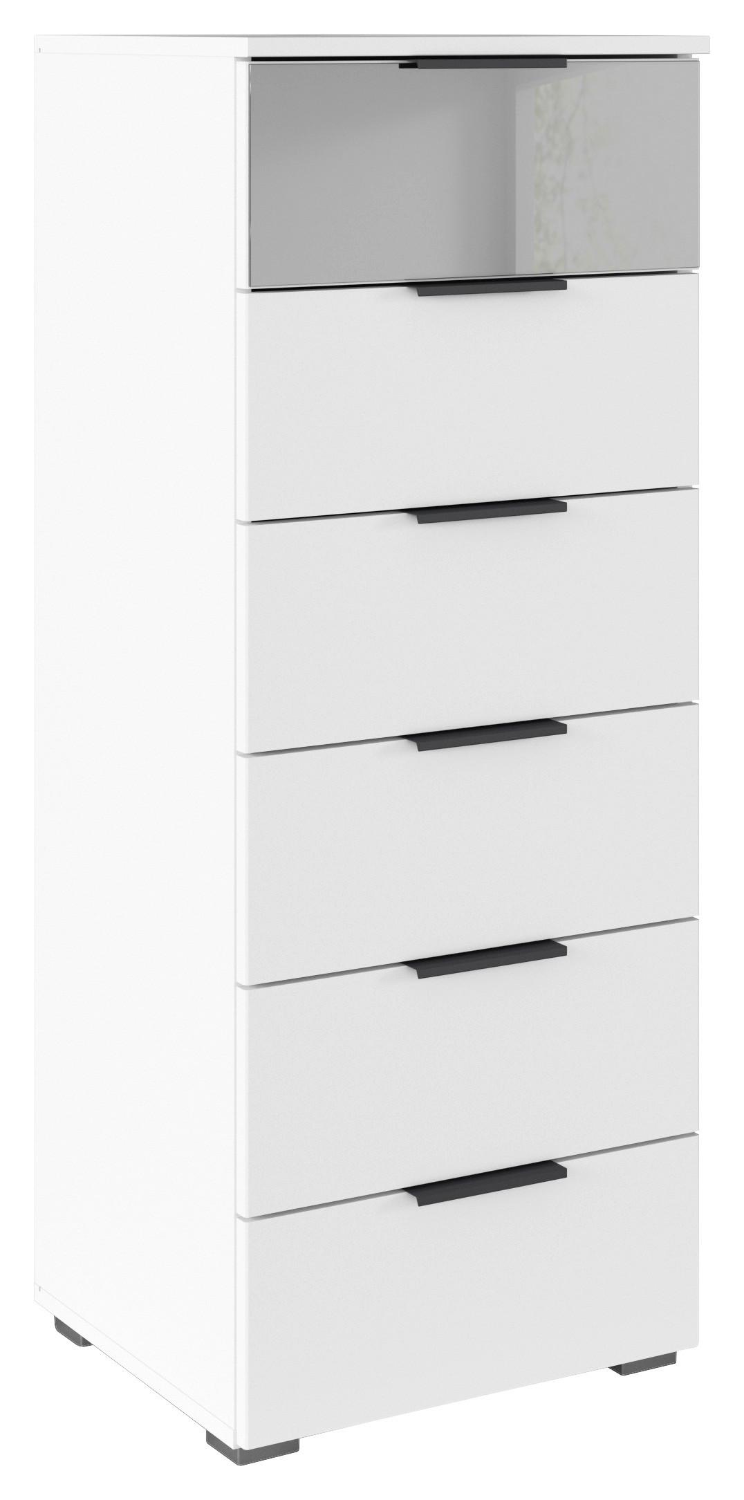 Kommode Skyla Alpinweiß, Grauspiegel B: 47cm - Alufarben, MODERN, Glas/Holzwerkstoff (47/119/42cm) - Rauch Möbel