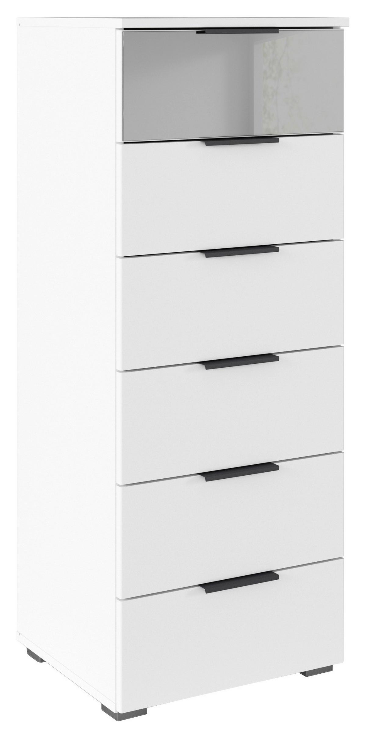 Kommode Skyla Alpinweiß, Grauspiegel B: 47cm - Alufarben, MODERN, Glas/Holzwerkstoff (47/119/42cm) - Rauch Möbel