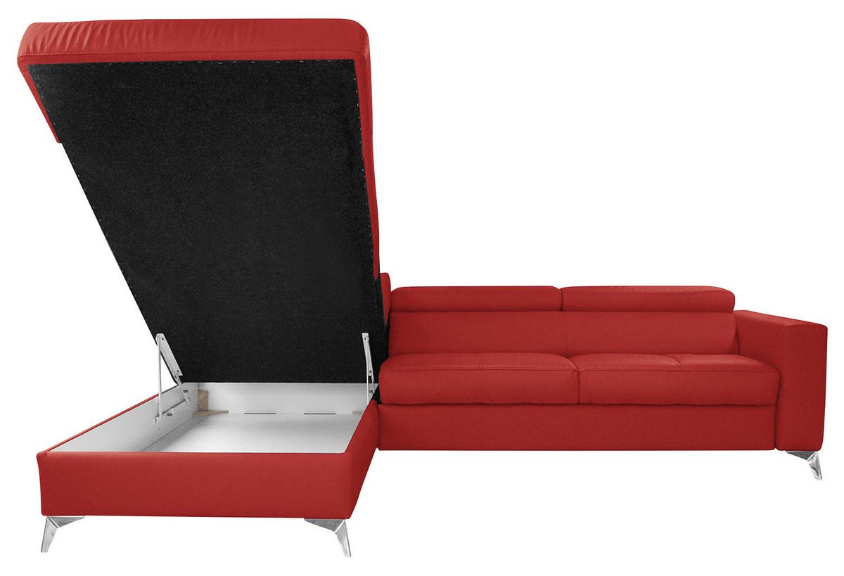 Ecksofa Mondo, Rot S: 208x286 Cm - Chromfarben/Rot, Design, Leder/Textil (208/286cm) - Livetastic