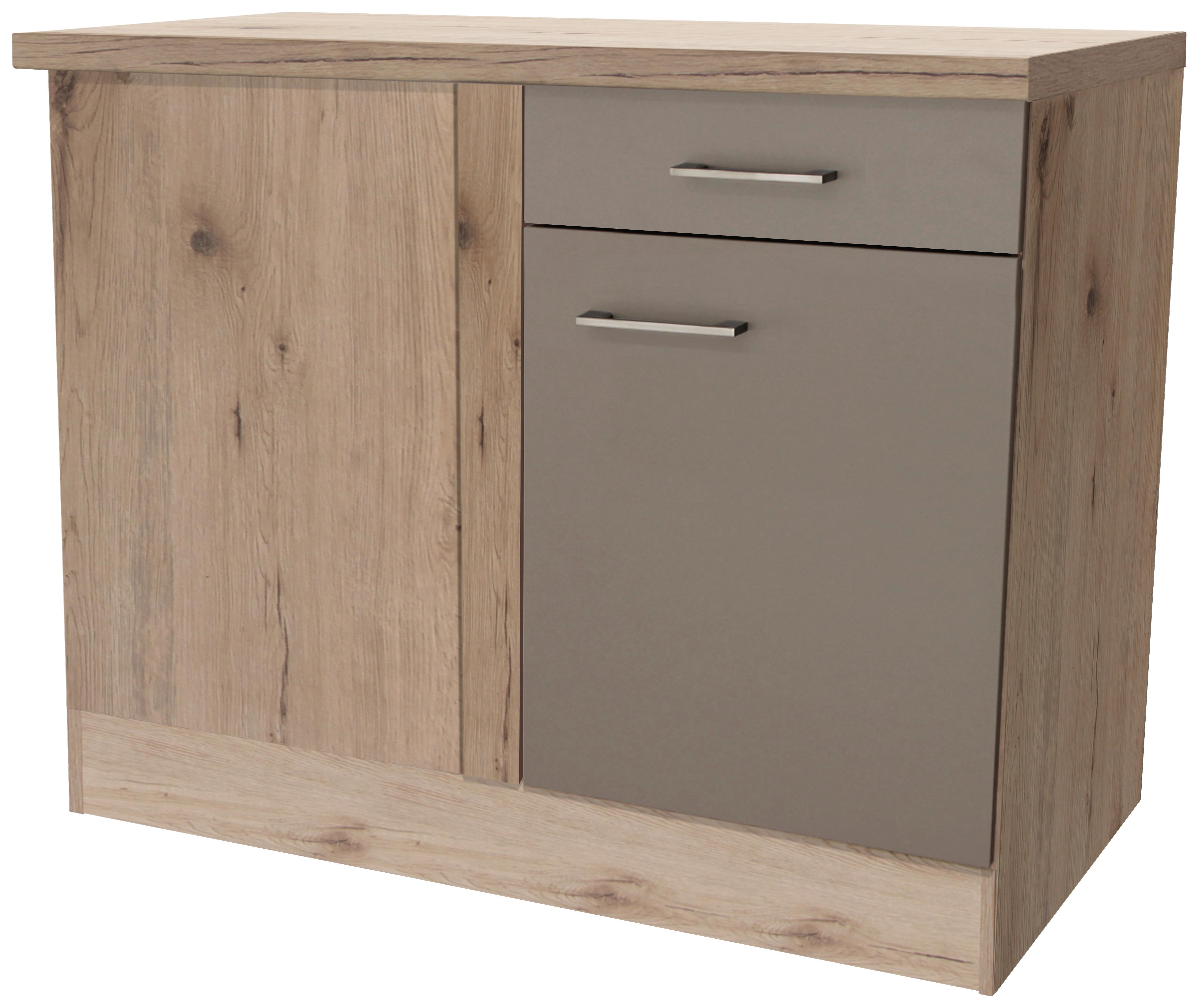 Rohová spodní skřiňka RIVA š: 110 cm - dub San Remo/šampaňská, Moderní, kov/kompozitní dřevo (110/86/57cm) - MID.YOU