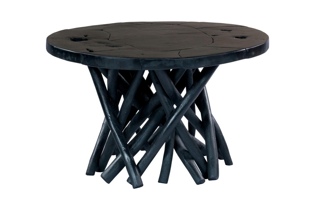 Beistelltisch Aus Teakholz Rund Radix, Schwarz - Schwarz, Natur, Holz (60/60/40cm) - Kayoom
