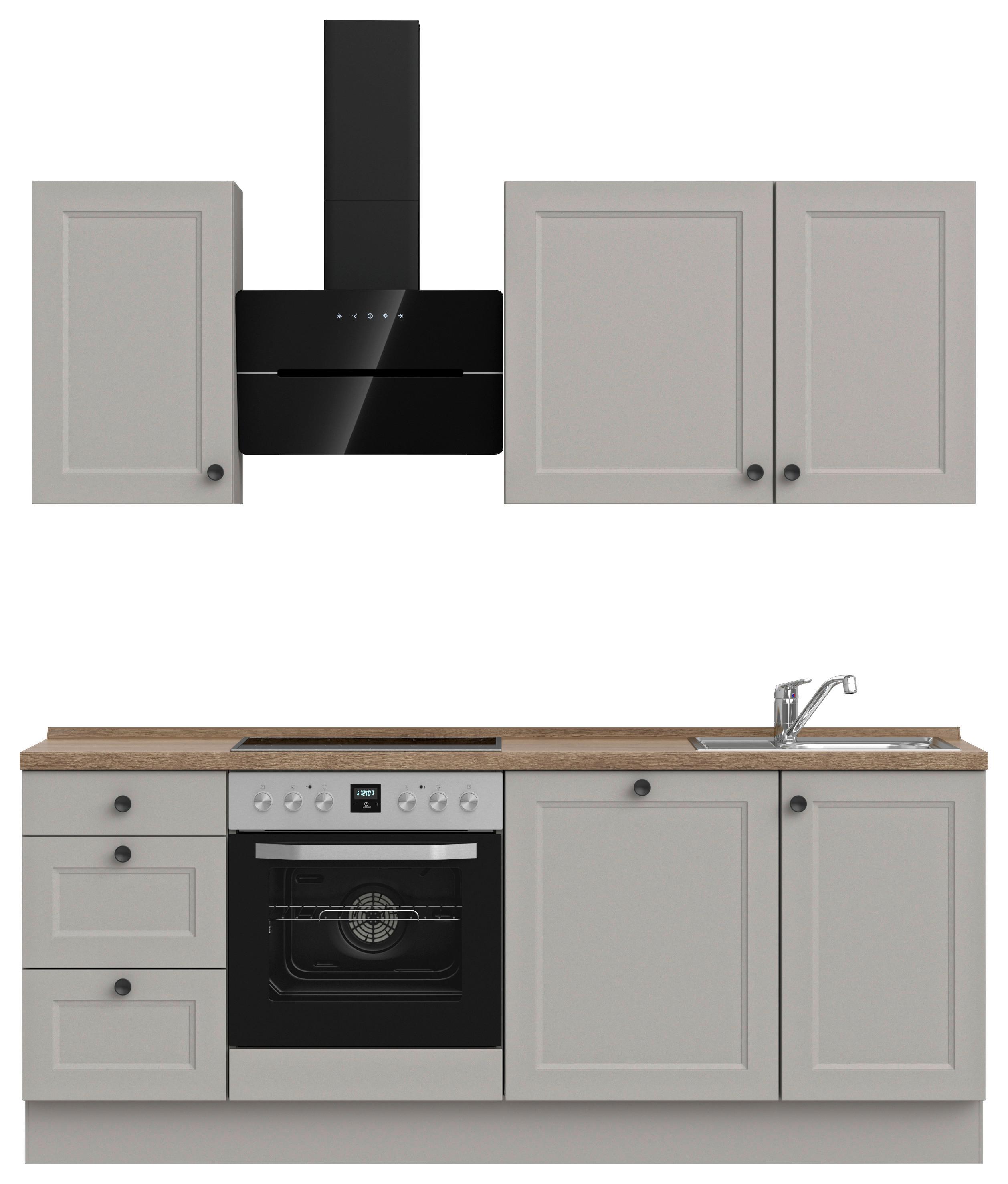 Kuchynská linka 210 cm, kamenná sivá supermatná - čierna/sivá, Modern, kov/kompozitné drevo (210cm) - Nobilia