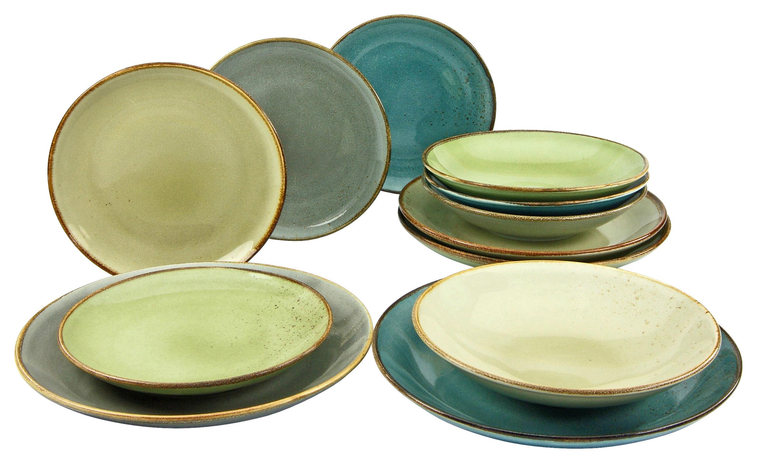 Kombiservice Porzellan 4 Personen Geschirr Set - Multicolor/Grün, Basics, Keramik - Creatable