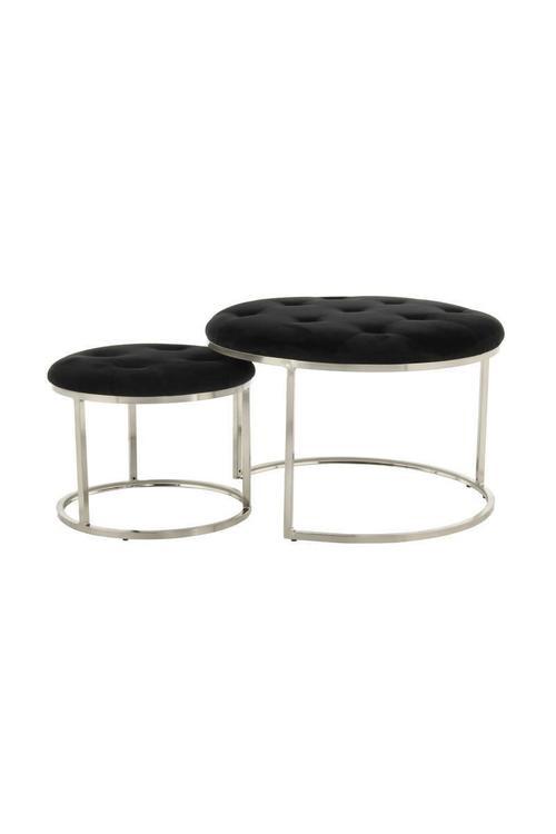 Hocker Becky Schwarz Silber Sitz Gepolstert 2er-Set - Silberfarben/Schwarz, Basics, Holzwerkstoff/Textil (40+60cm) - Kayoom