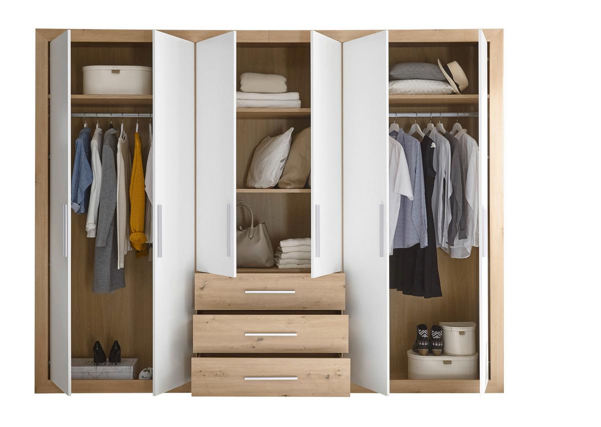 Drehtürenschrank+ Schubladen B 289cm Fernando, Eichef./weiß - Eichefarben/Weiß, KONVENTIONELL (289/225/59cm) - MID.YOU
