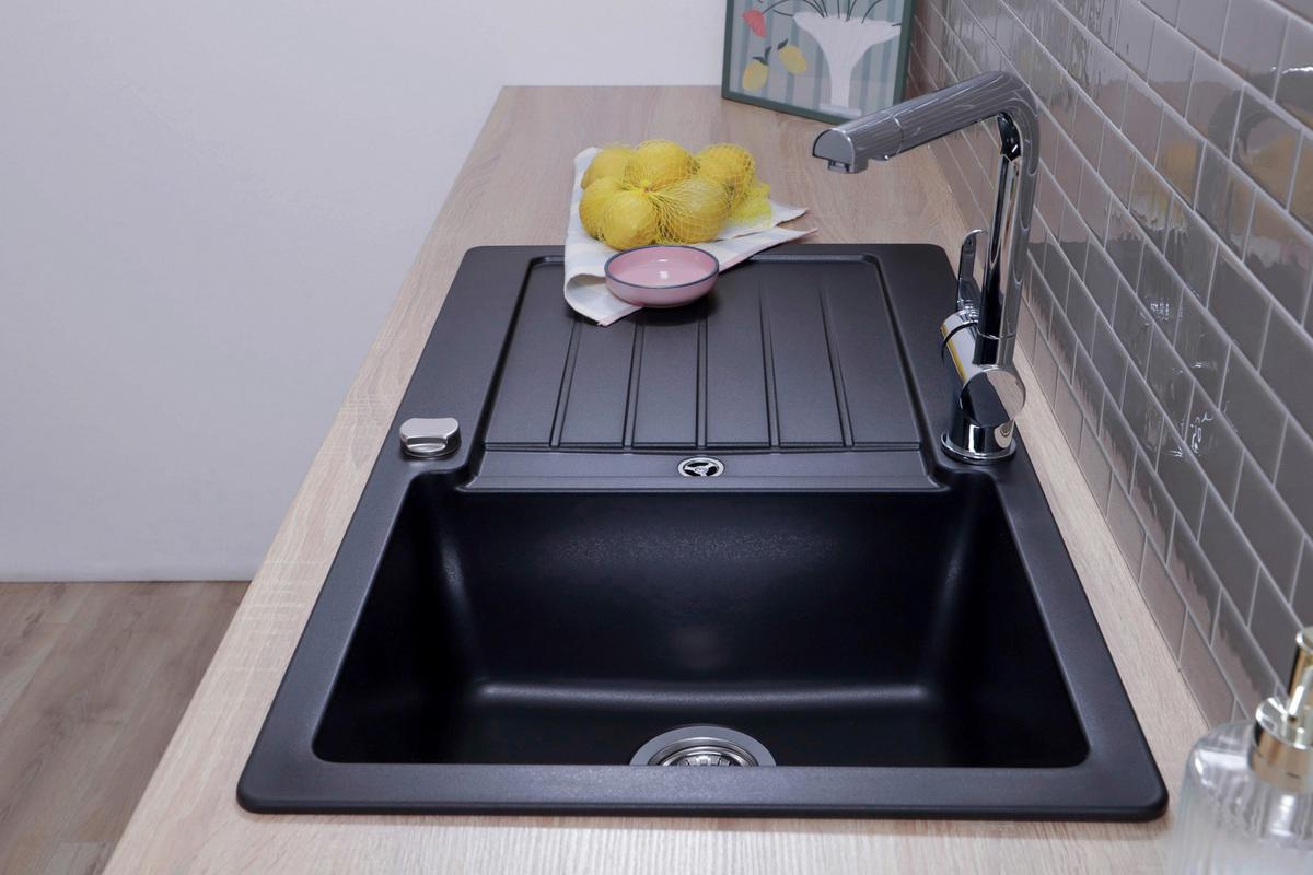 Spüle Austin Schwarz B: 86 cm - Schwarz, Design, Stein (86/21/50cm) - Respekta
