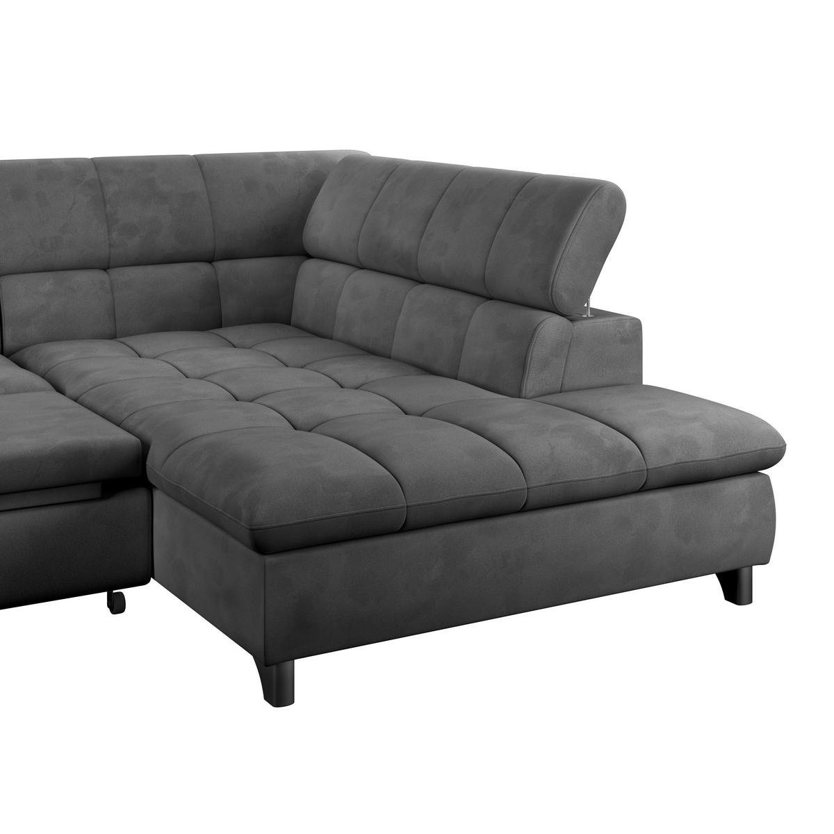 Ecksofa Gemini Dunkelgrau, B: 312cm - Chromfarben/Dunkelgrau, KONVENTIONELL, Textil (312/234cm)