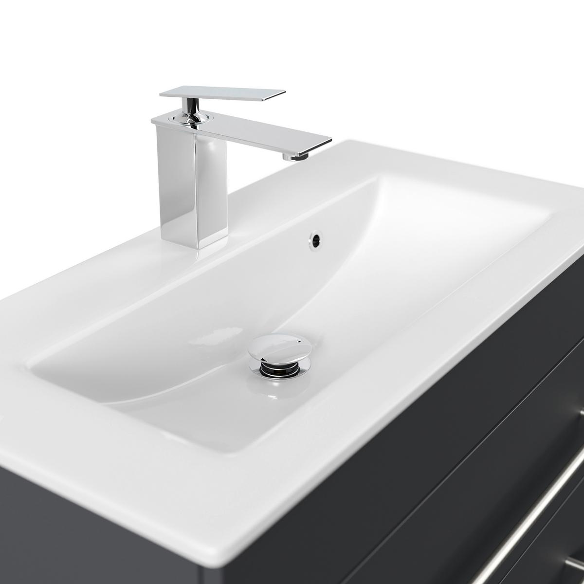 Waschtischkombi Portus Graphitfarben B: 70,4cm - Graphitfarben/Weiß, MODERN, Keramik/Holzwerkstoff (70,4cm) - MID.YOU